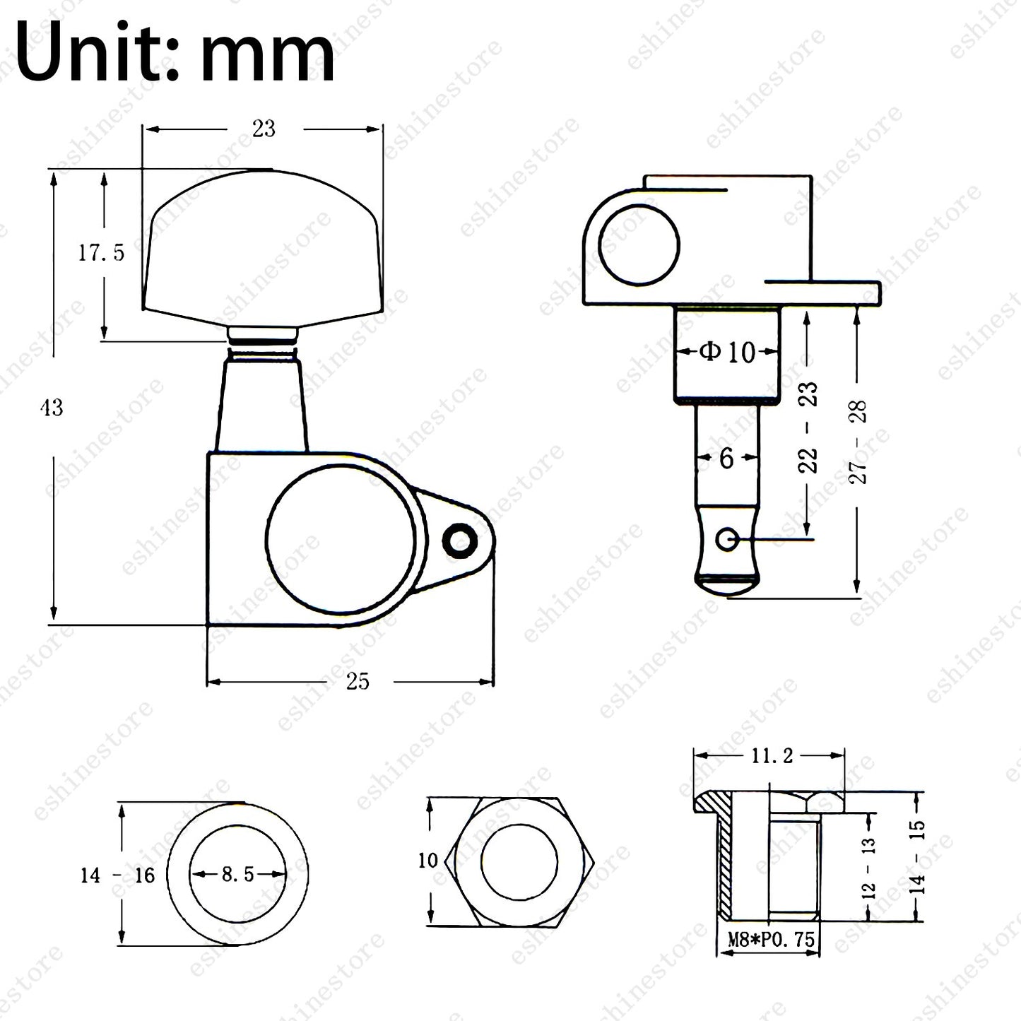 1:14 Ratio Fully Enclosed Guitar Machine Head Black Button for Acoustic Guitar