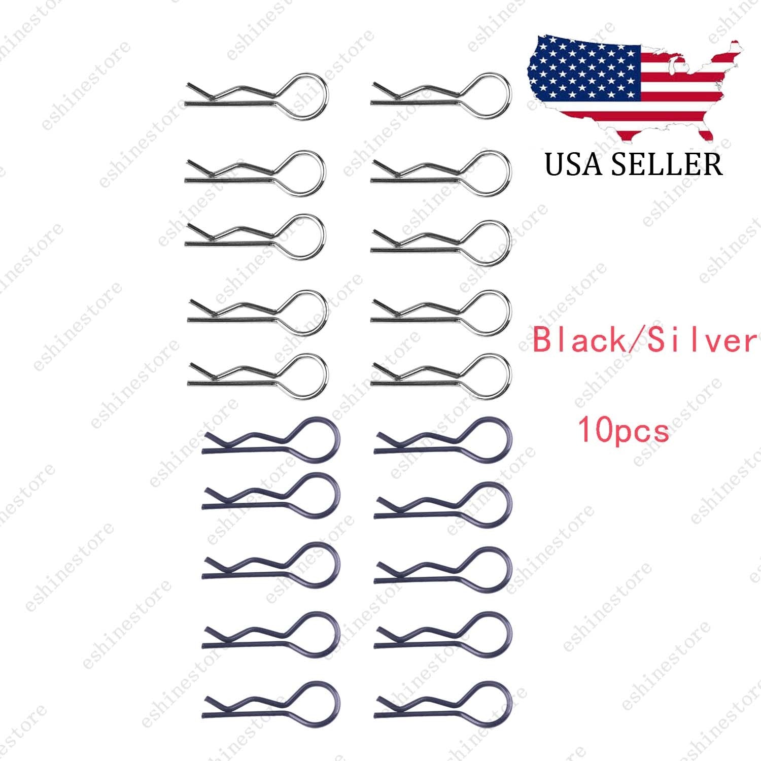 30mm Length 13mm OD Metal R-Clips (10pcs) – RC 1:8 Black/Silver, Universal Fit