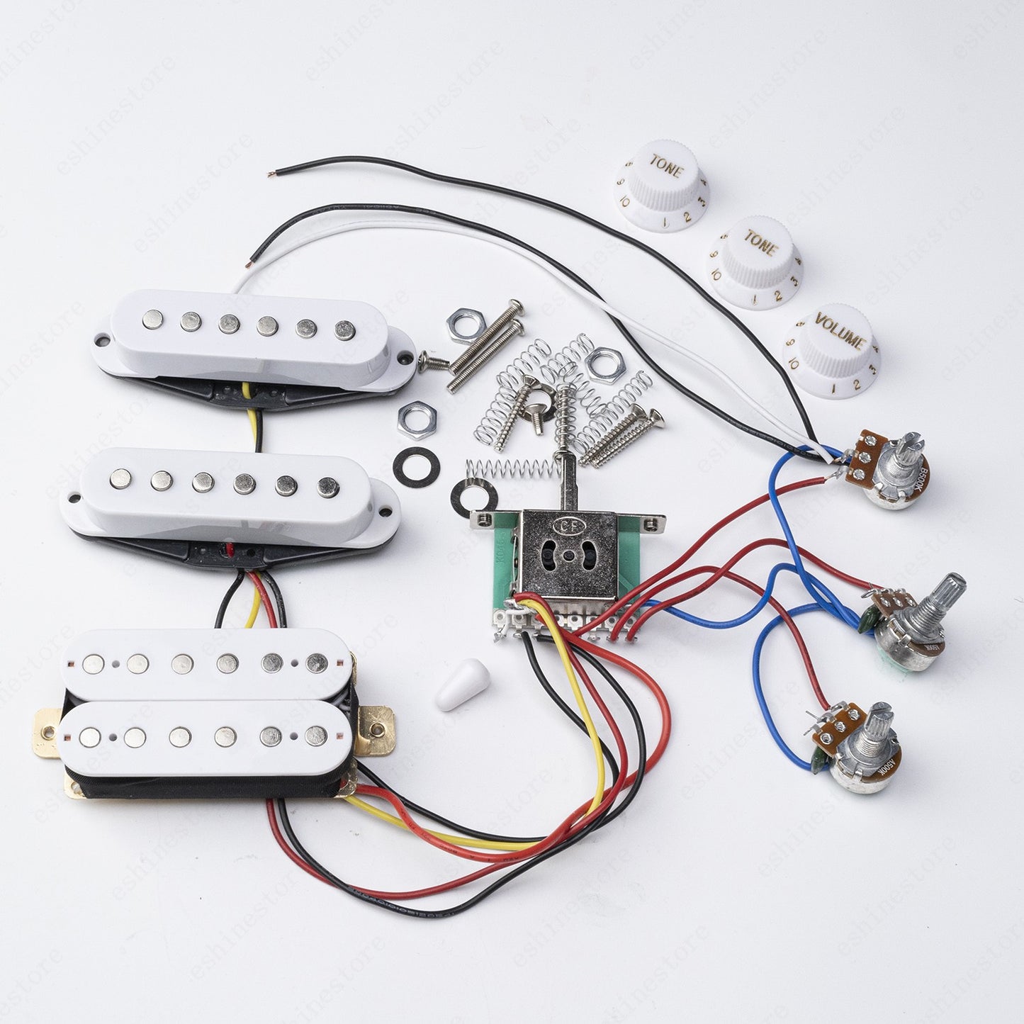 Electric Guitar SSH Pickup Wiring Harness Prewired Kit 500K Pots for ST- White