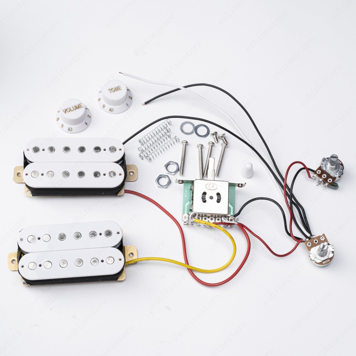3 Way Guitar HH Pickup Wiring Harness Prewired 1T1V 500K Pots for Start- White