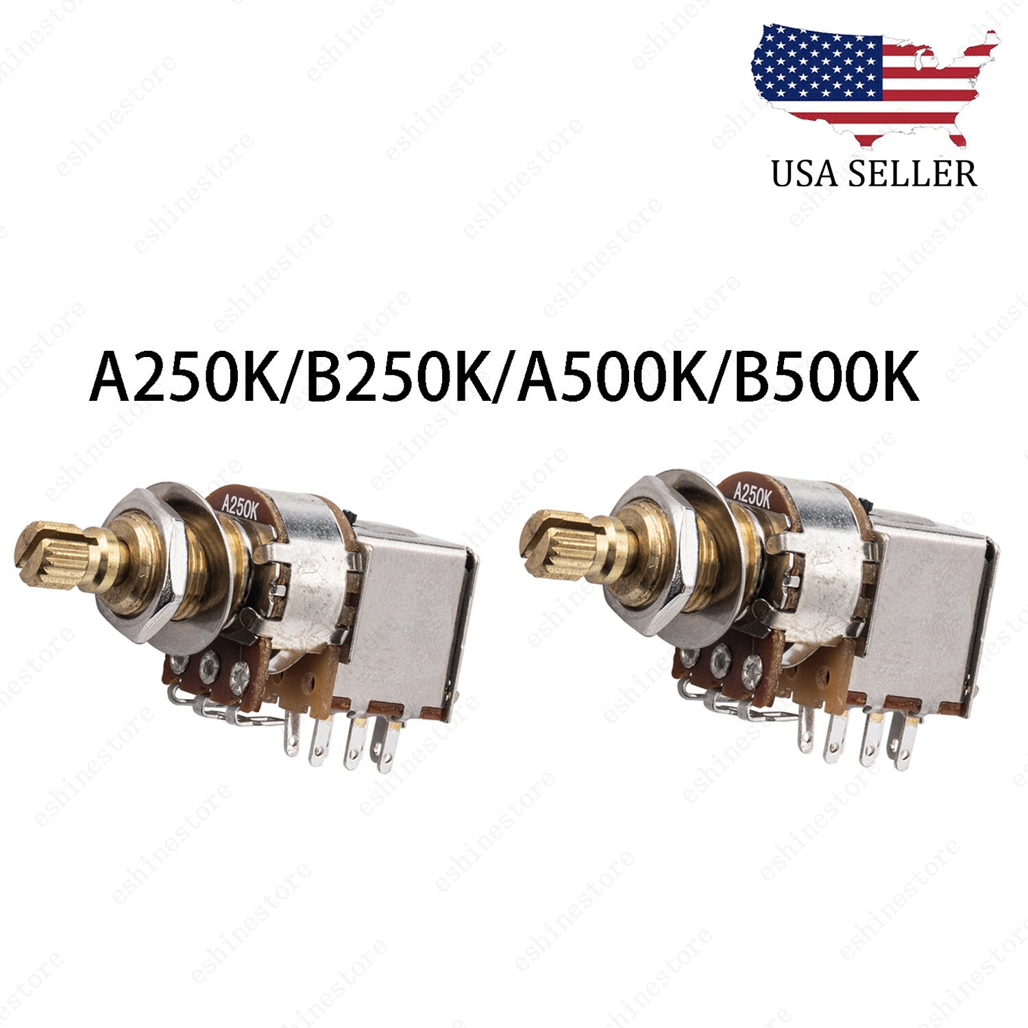 2 PCS 18-Split Brass Long Shaft Pot Push-Push Switch AB/250K/500K For Les Pau SG