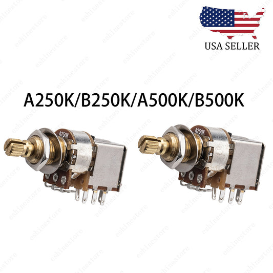 2 PCS 18-Split Brass Long Shaft Pot Push-Push Switch AB/250K/500K For Les Pau SG