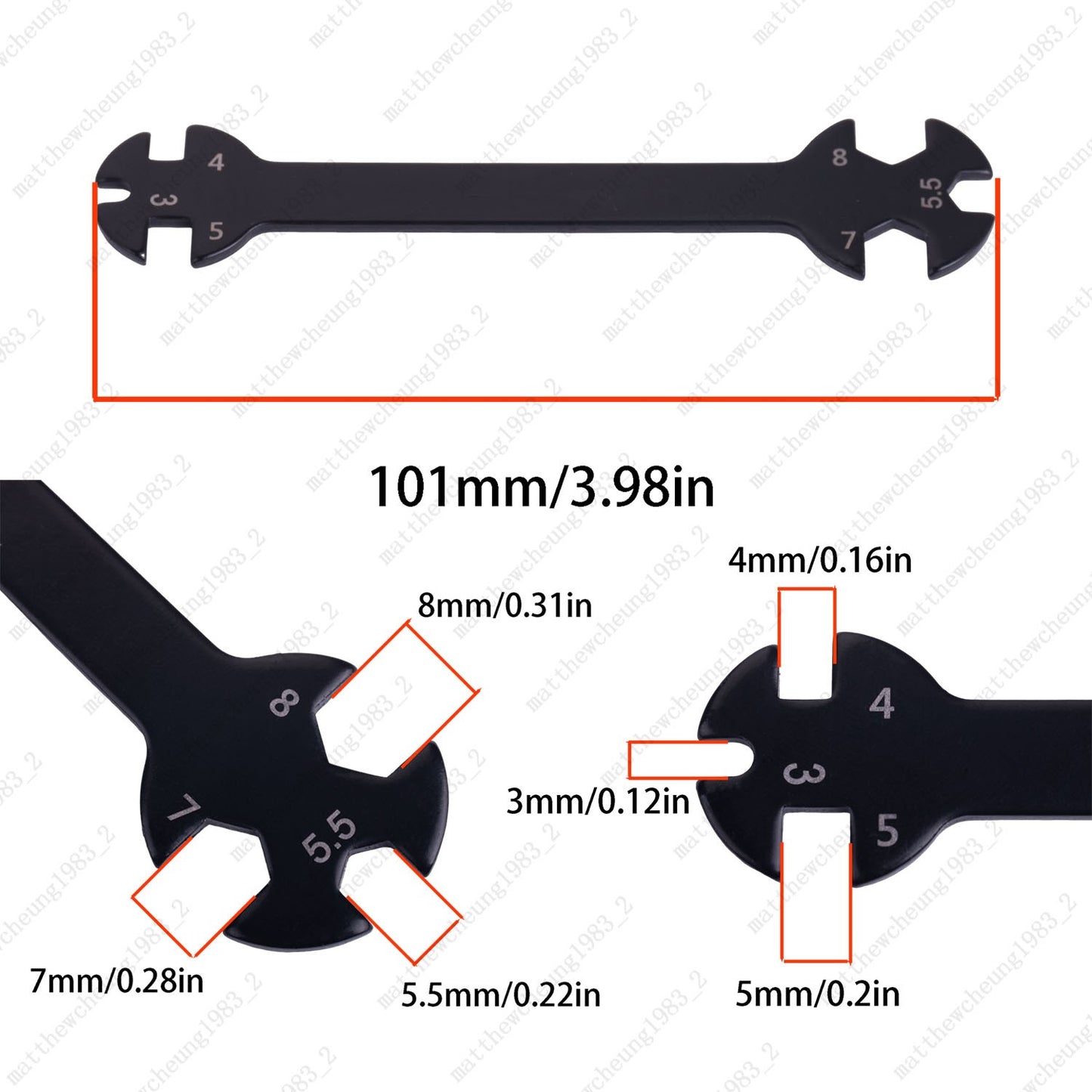 6-in-1 RC Hobby Open-End Wrench - 3/4/5/5.5/7/8mm Iron Tool for Beginners