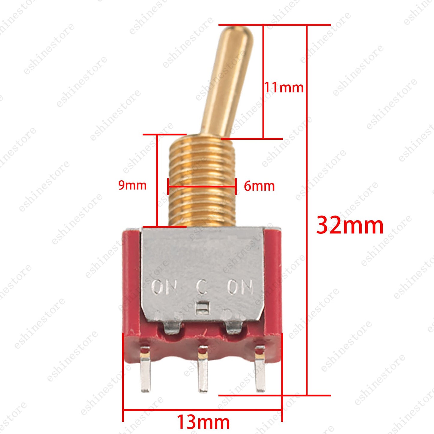 1/3/5Pcs Mini Vintage Brass Lever Switch 3Pins 2-Way ON-ON Toggle Switch - RED