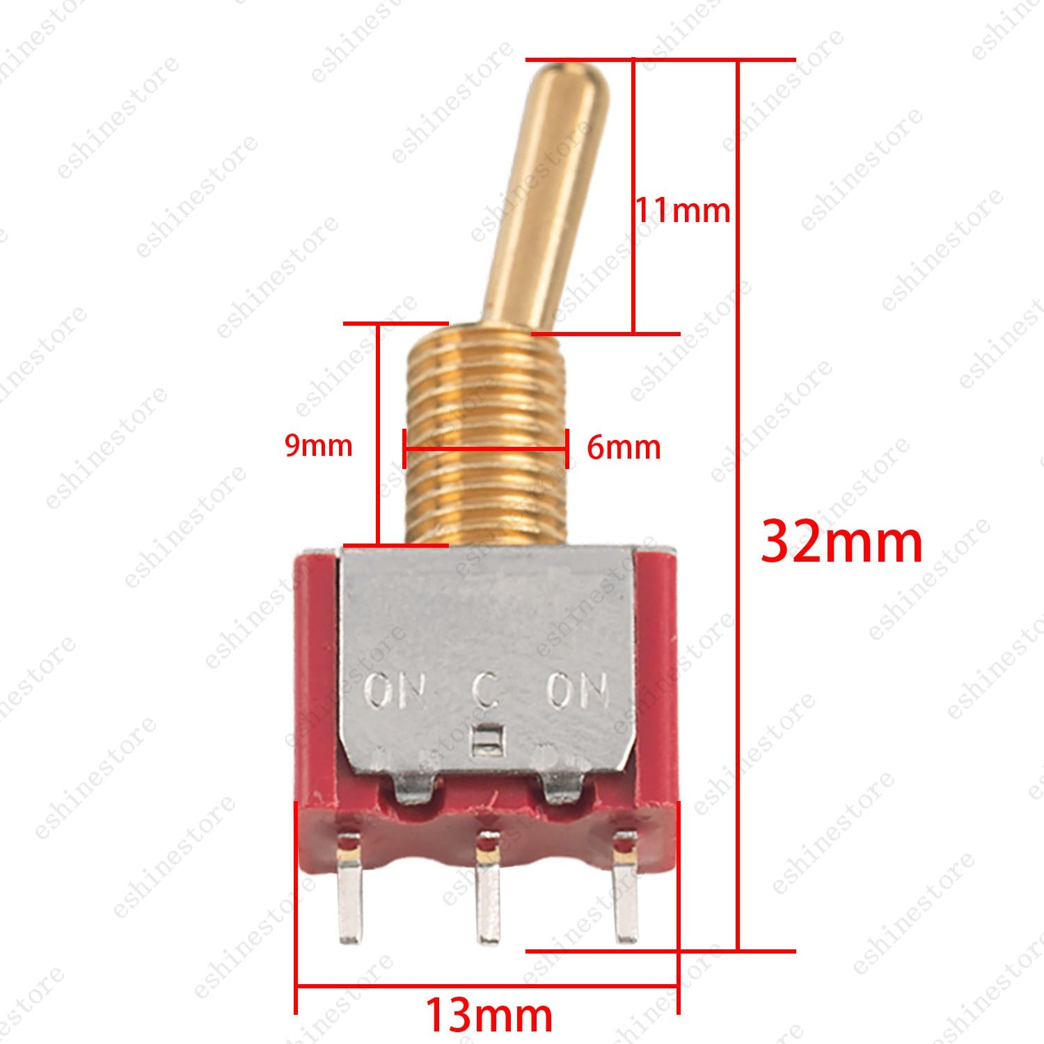 1/3/5Pcs Mini Vintage Brass Lever Switch 3Pins 2-Way ON-ON Toggle Switch - RED