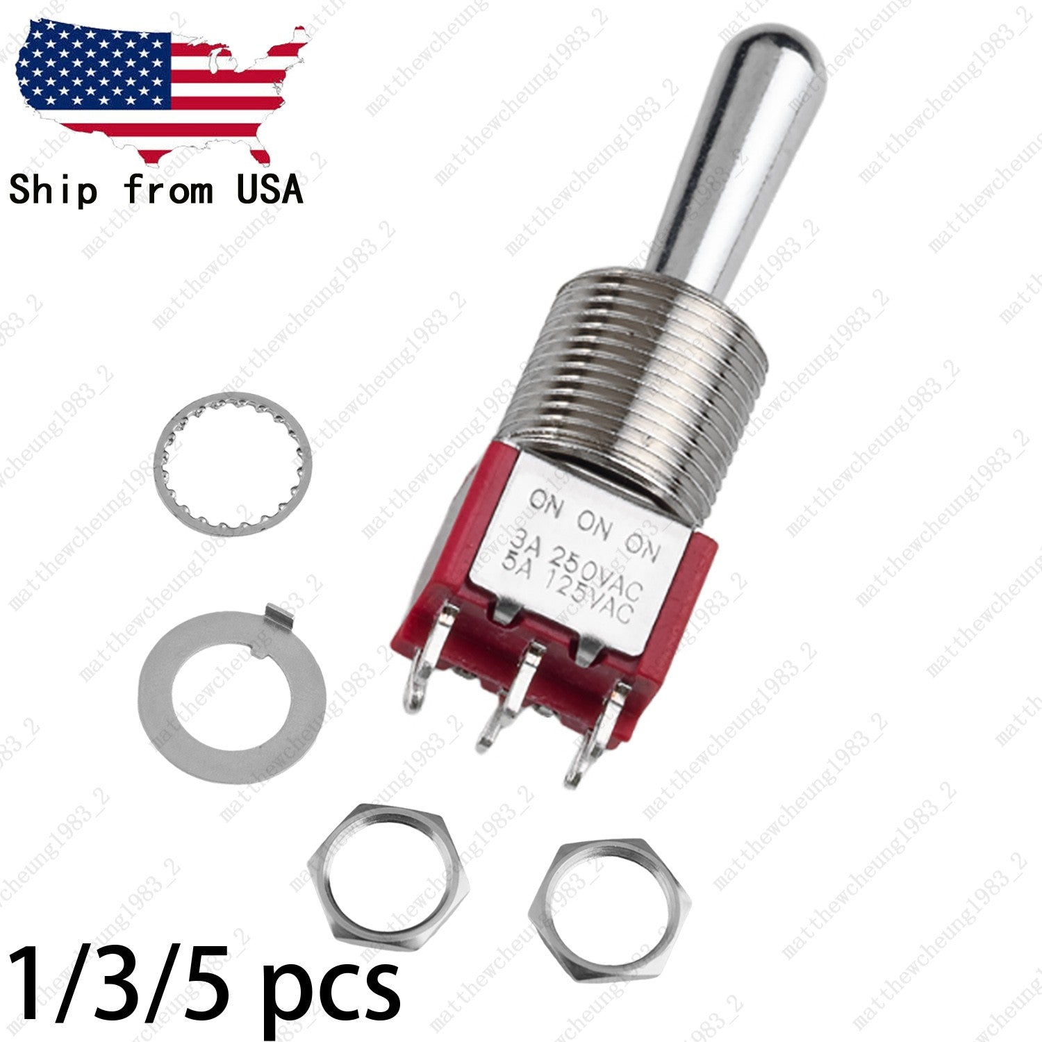 1/3/5 x Guitar/AMP Fat Bat Toggle Switch DPDT 6 Pin 3-Position ON ON ON Sealed