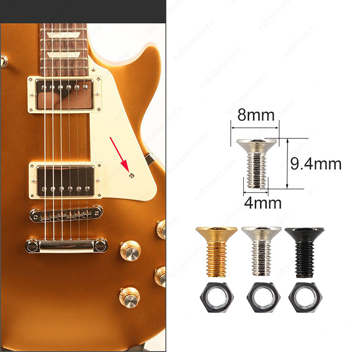 3 Pcs Pickguard Bracket Screws & Nut For Gibson Epi Les Paul Gold Black Chrome