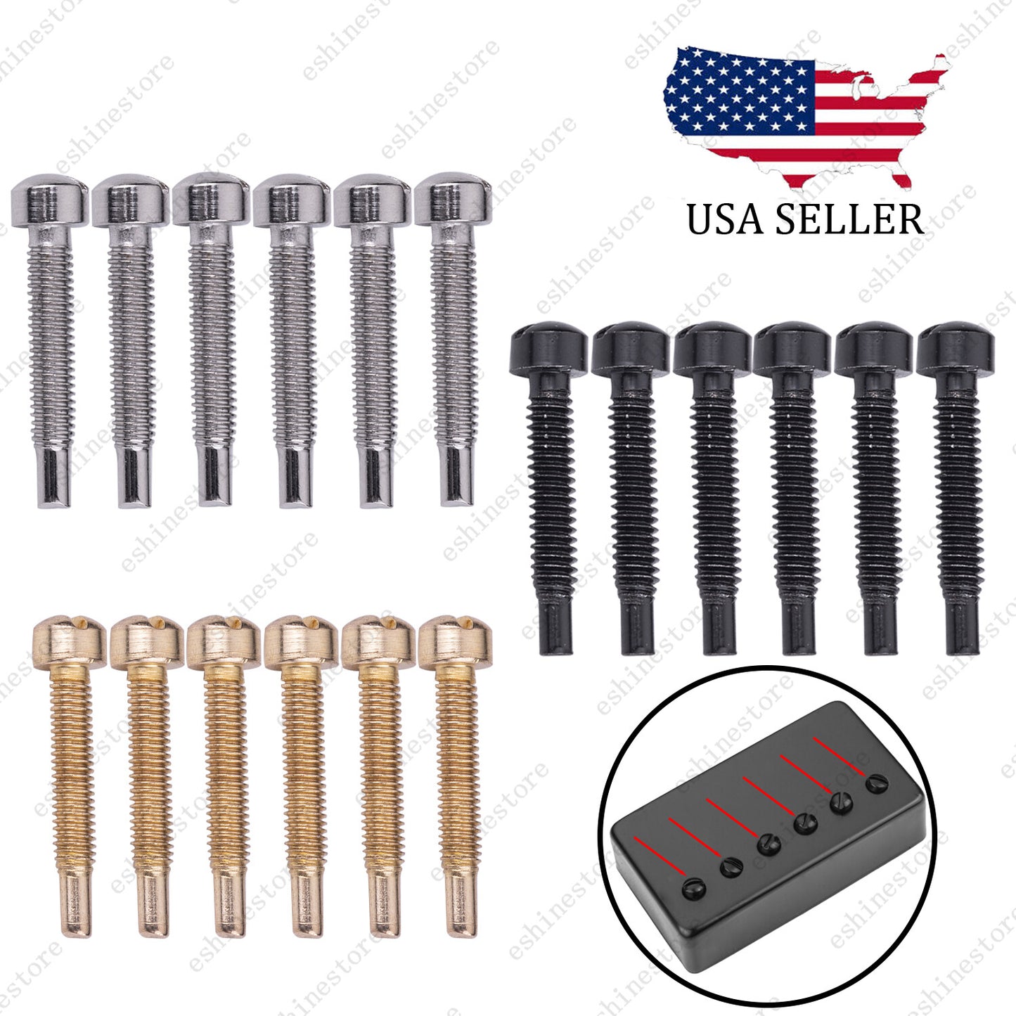 Set of 6 Electric Guitar Pole Piece Screws M3 x 21mm For Humbucker P90 PAF