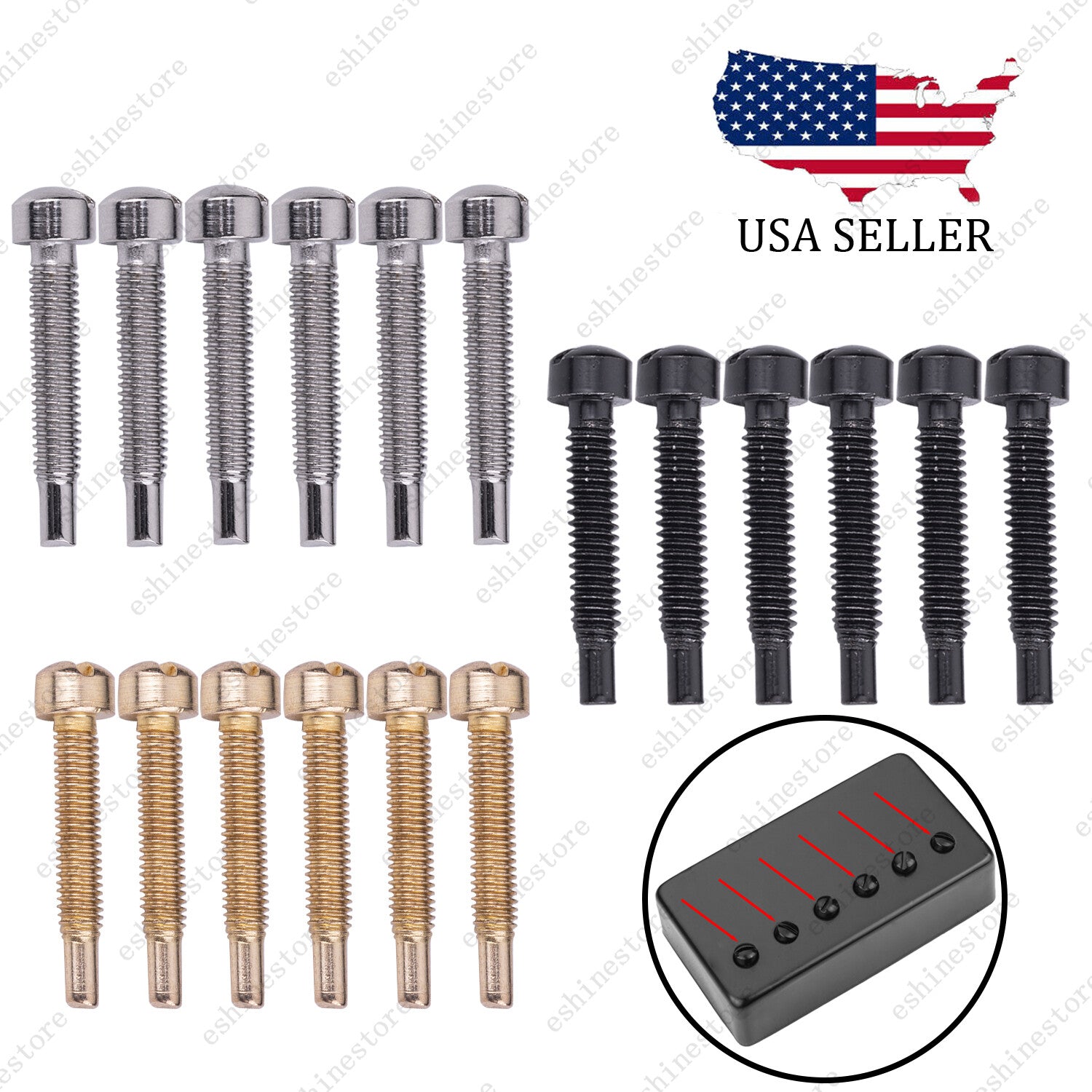 Set of 6 Electric Guitar Pole Piece Screws M3 x 21mm For Humbucker P90 PAF