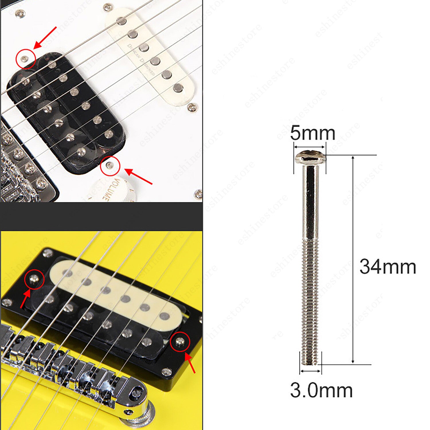 5Pcs 3*34mm Metric Thread Humbucker Pickup Height Screws For Les Paul SG 3 Color