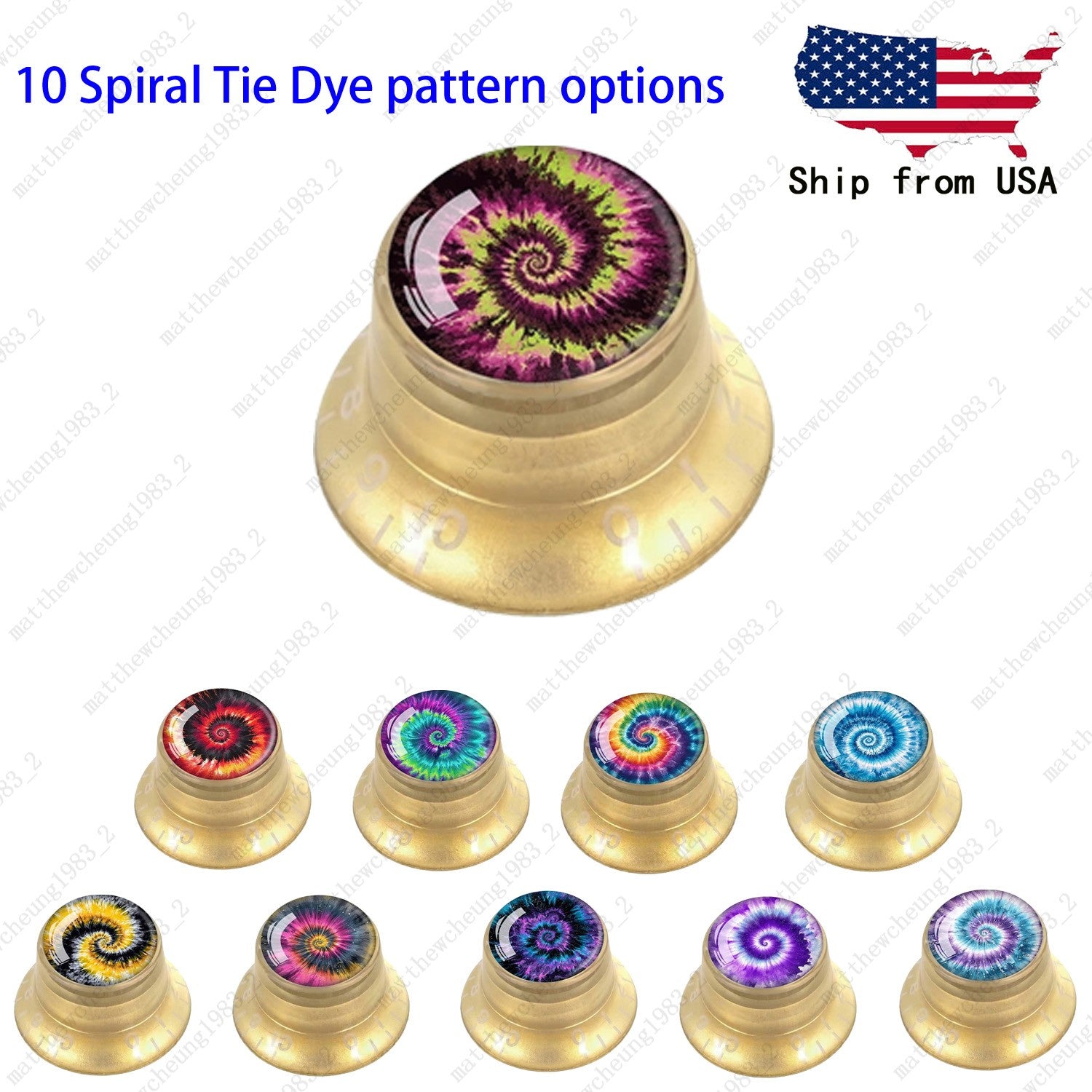 4Pcs Gold Guitar Reflector Knob For Les Paul SG -10 Spiral Tie Dye Style Option