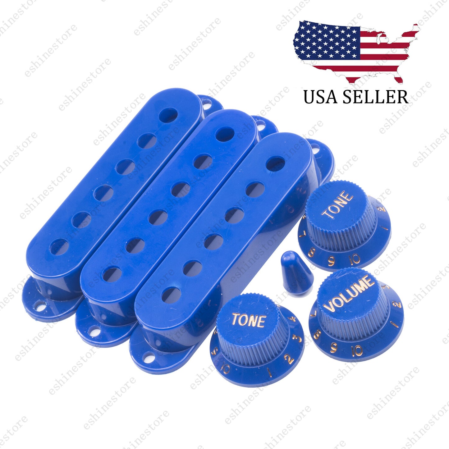 Blue Knobs SSS Single Coil Pickup Covers and 5 Way Switch Tip For Stratocaster