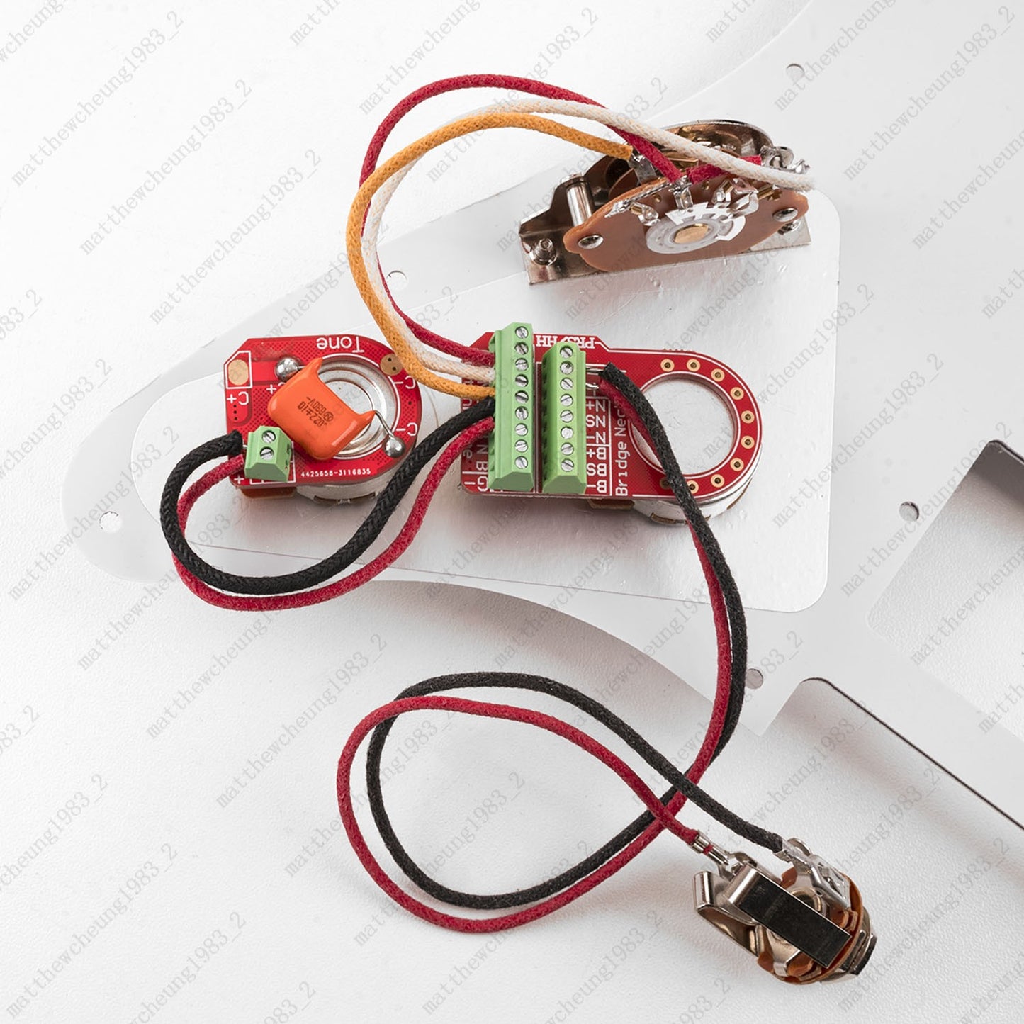 Solderless HH Wiring Harness Brass Pots 3-Way Switch for Stratocaster Guitar