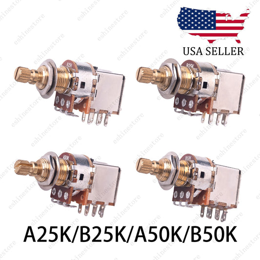 4x 18-Split Brass Long Shaft Pot Push-Push Switch A/B25/50K/ For Active Pickup