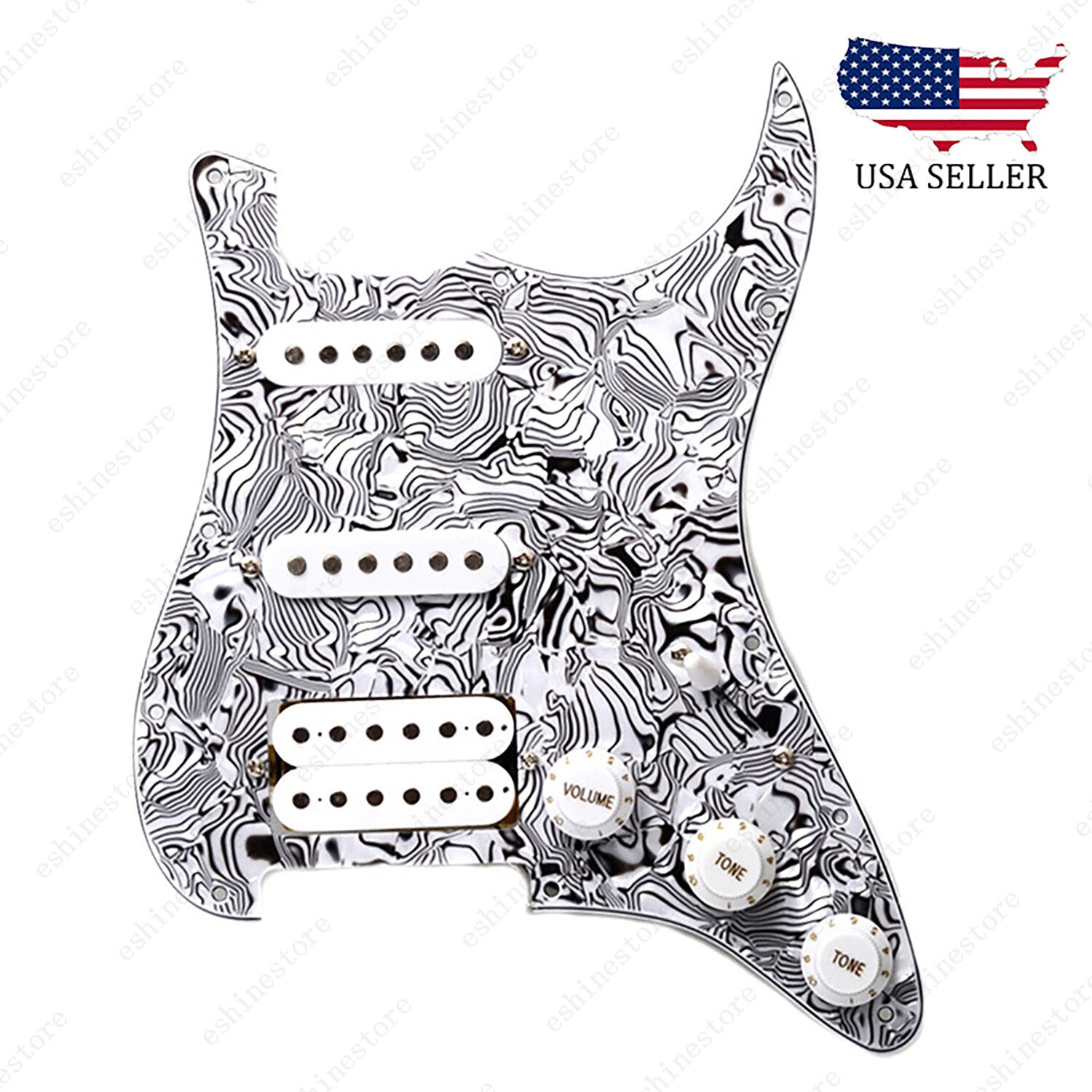 Loaded Strat Pickguard Prewired SSH Pickguard with Ceramic Pickups Cowrie White