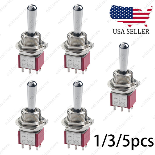 1/3/5 x Guitar 6Pin 3-Way (ON)-OFF-(ON) Momentary Fat Bat Toggle Switch Sealed
