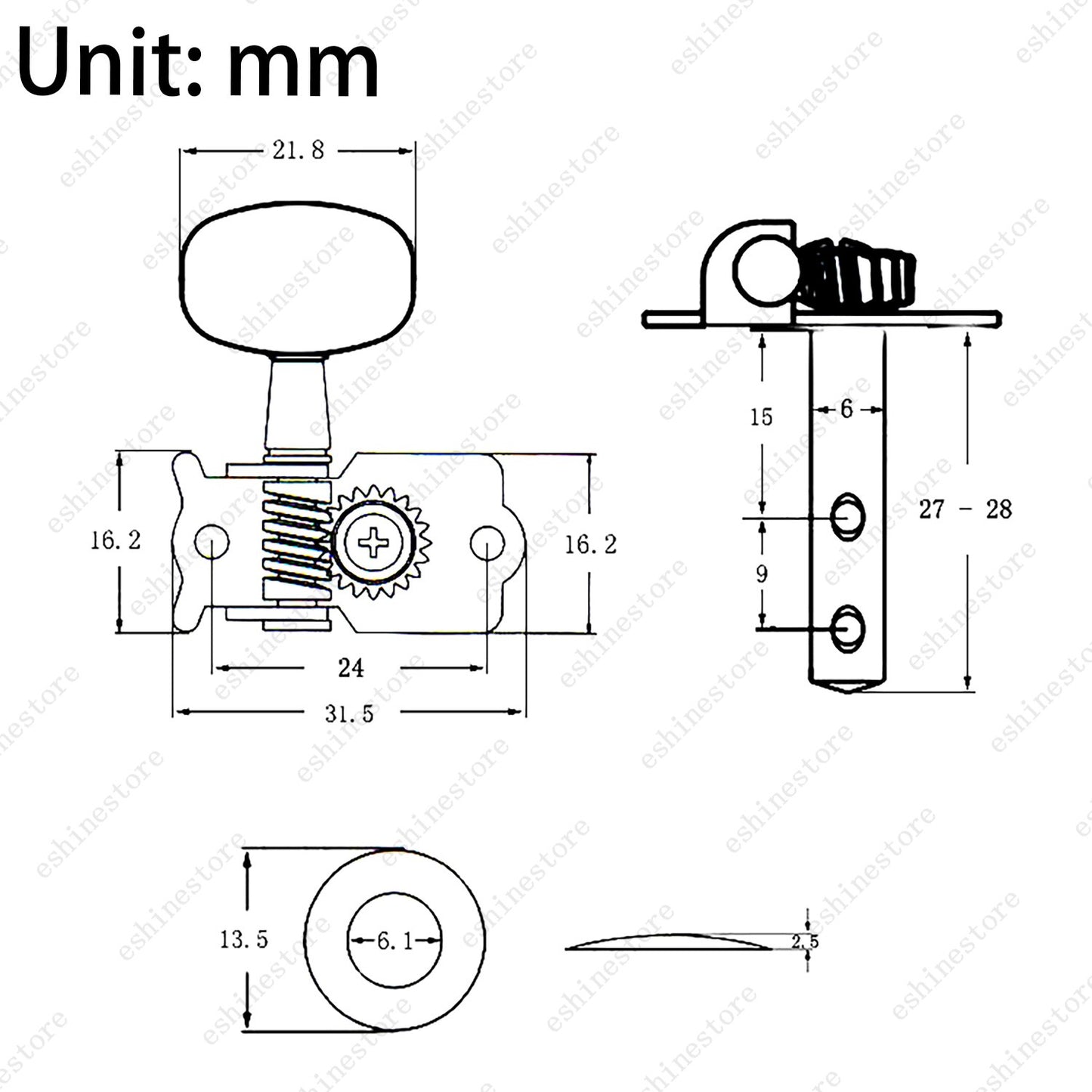 Guitar Tuning Pegs Individual Double Hole Tuners 1:15 Ratio for Acoustic Guitar