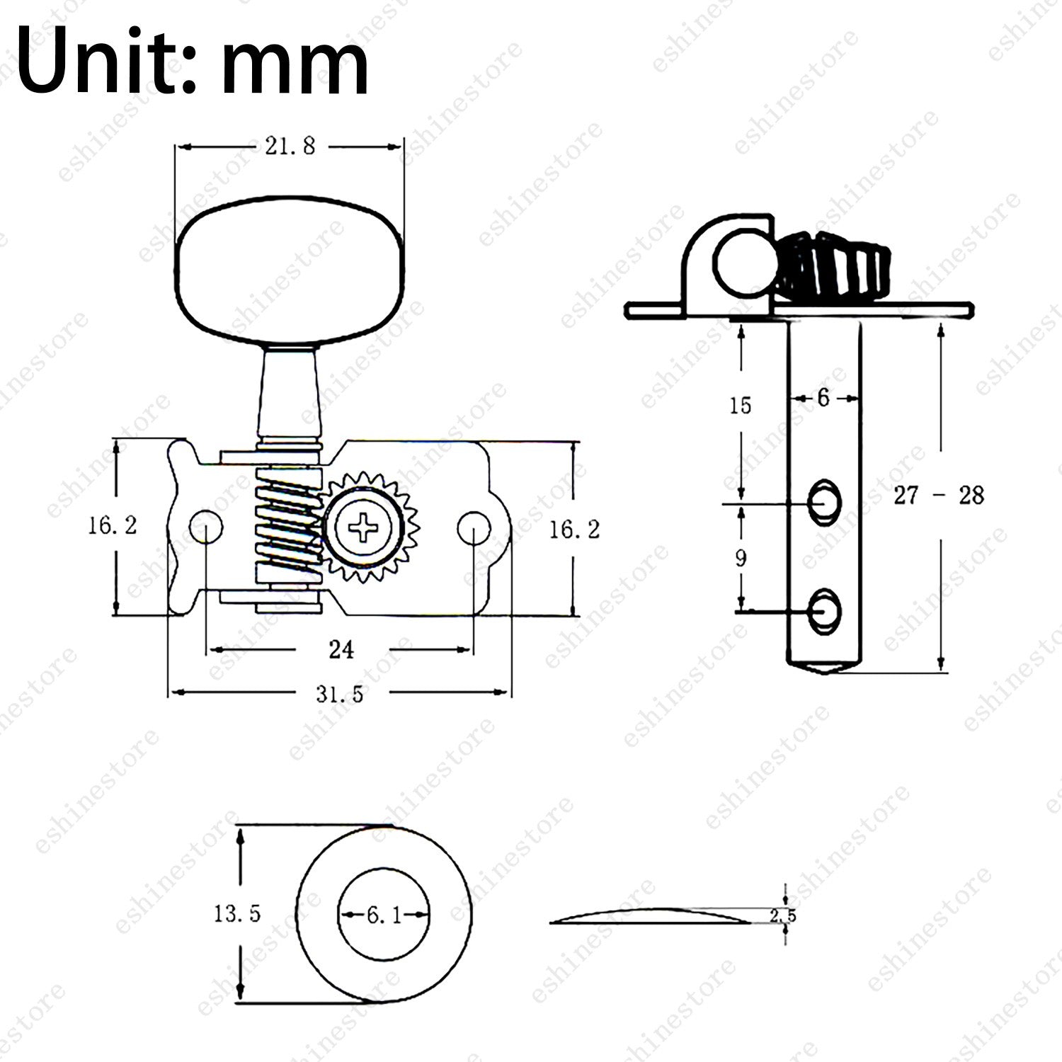 Guitar Tuning Pegs Individual Double Hole Tuners 1:15 Ratio for Acoustic Guitar