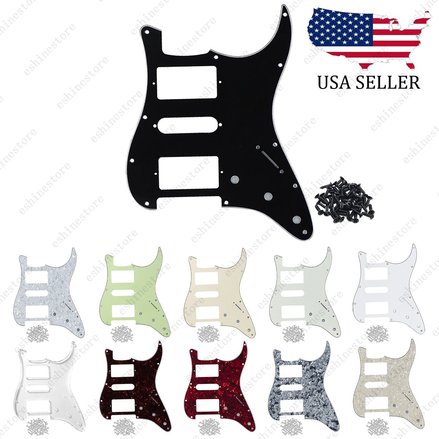 11 Holes HSH Strat Style Pickguard 3 Ply For Stratocaster Various Colors US Ship