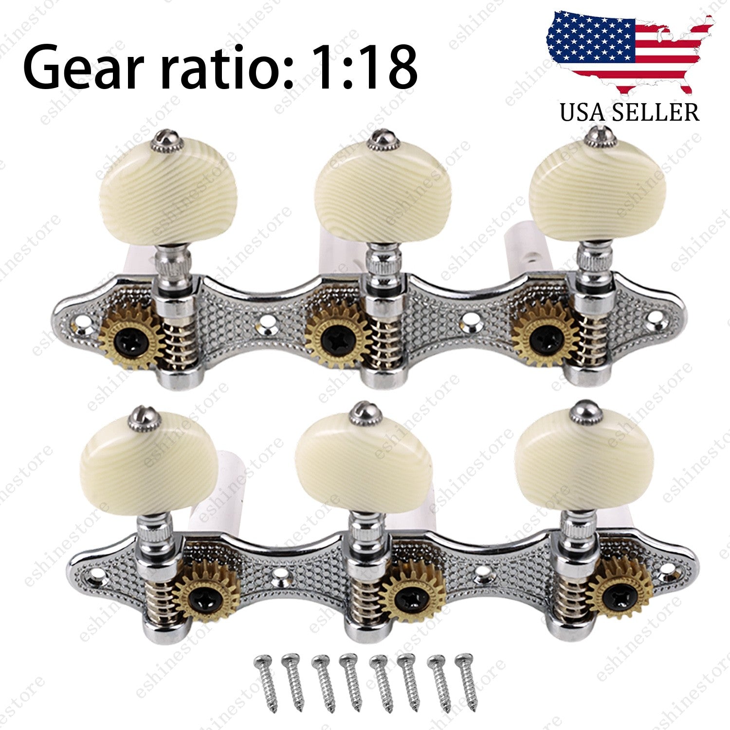 3Left + 3Right Guitar Tuner Machine 1:18 Ratio for Classical Guitar - Chrome