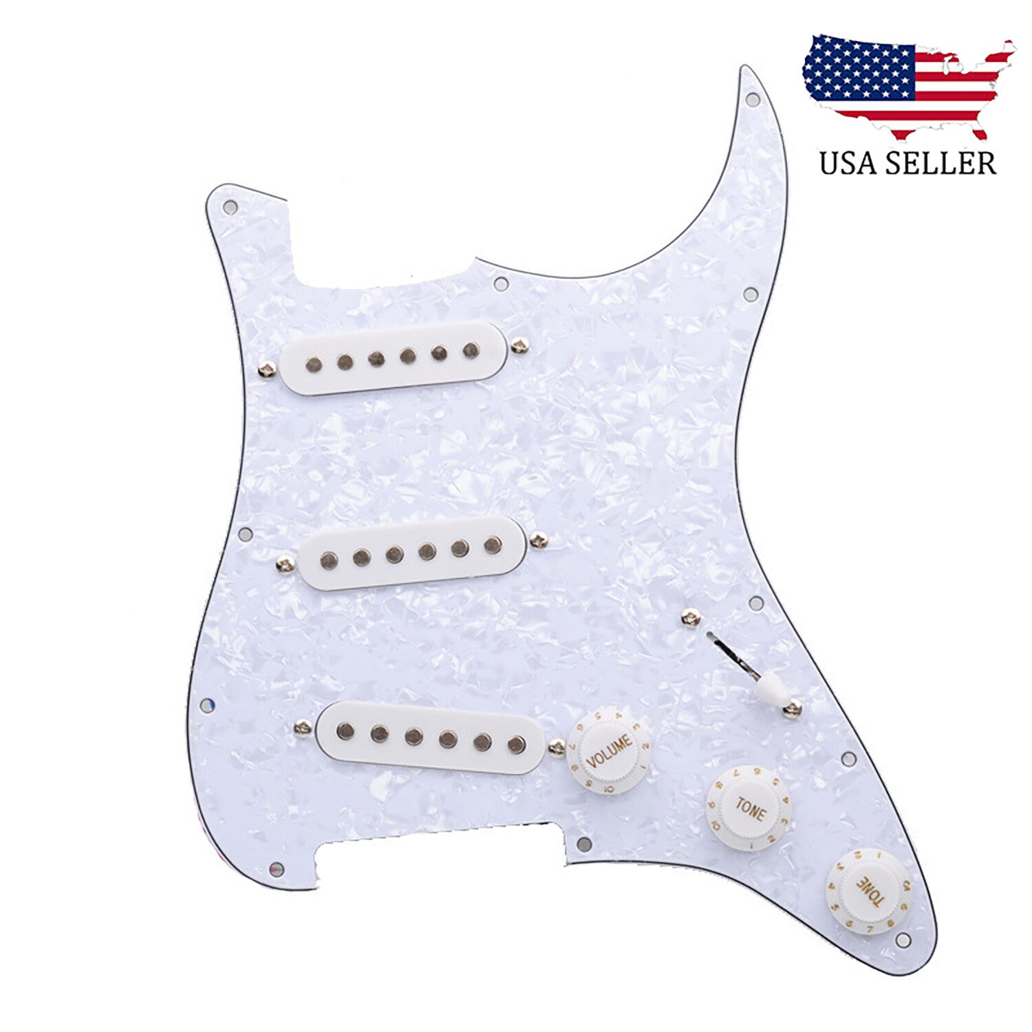 Loaded Strat Pickguard Prewired SSS Pickguard with Ceramic Pickups White Pearl