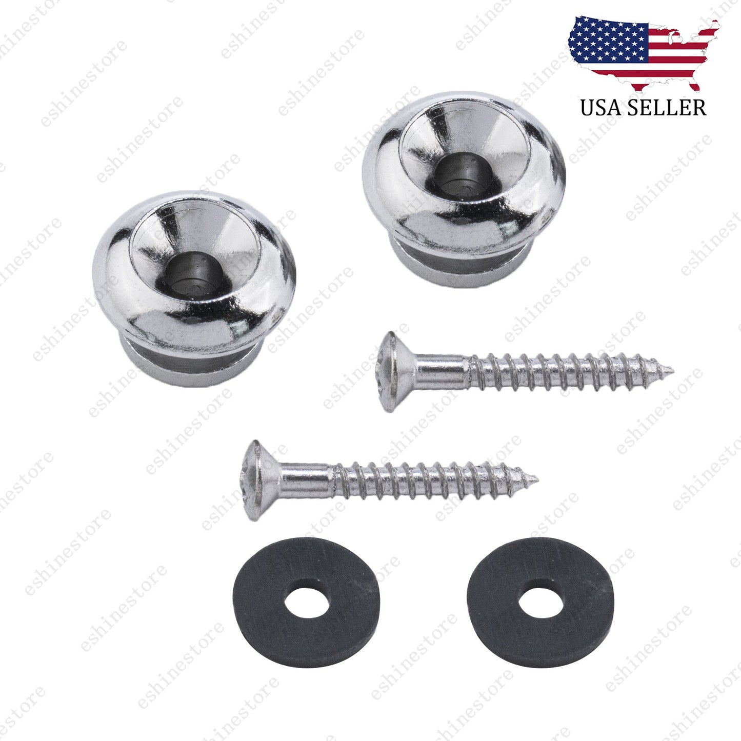 Set of 2 Chrome Guitar Strap Locks End Pins Button Pegs for Guitar Bass Ukulele