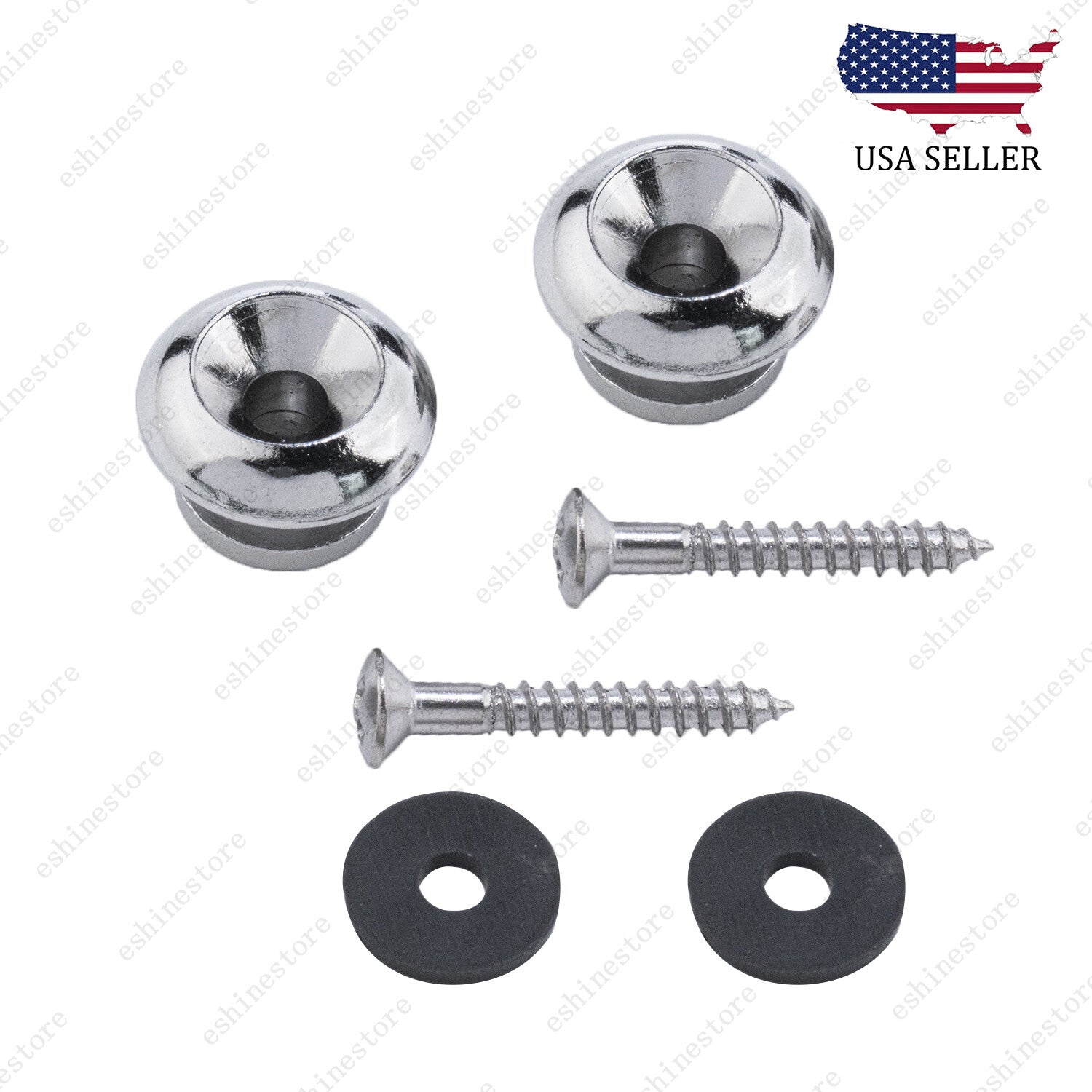 Set of 2 Chrome Guitar Strap Locks End Pins Button Pegs for Guitar Bass Ukulele