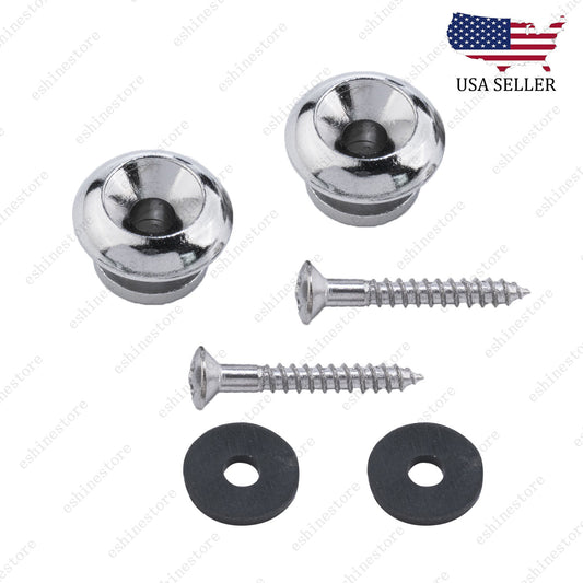 Set of 2 Chrome Guitar Strap Locks End Pins Button Pegs for Guitar Bass Ukulele