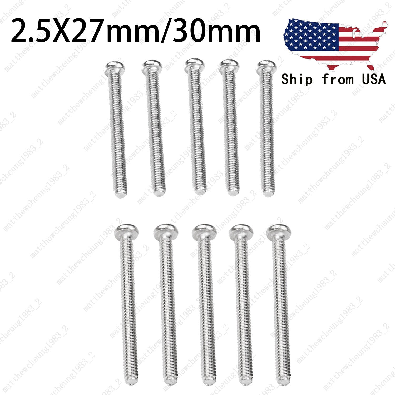 Nickel Humbucker Pickup Height Mounting Screws Metric Thread 2.5*27/30mm 5 Pack