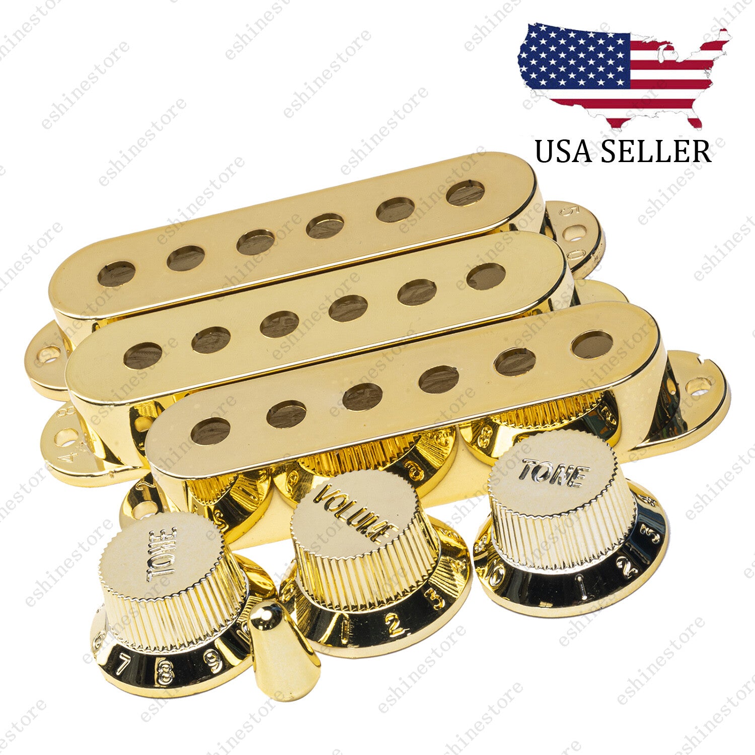 Chrome Golden Strat Pickup Covers Set Guitar Knobs Switch Tip For Stratocaster