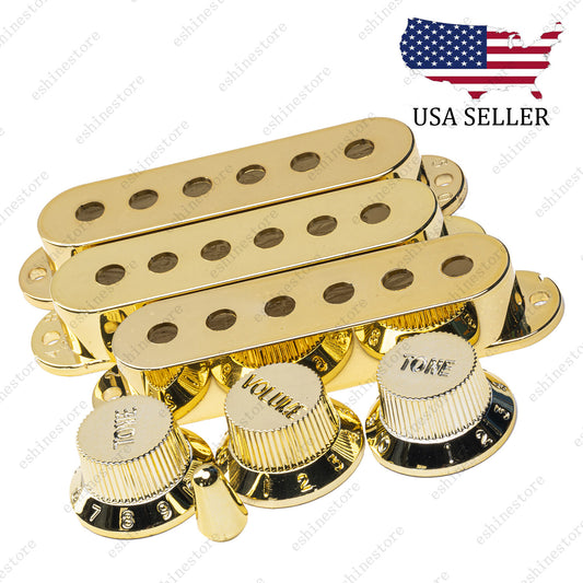 Chrome Golden Strat Pickup Covers Set Guitar Knobs Switch Tip For Stratocaster