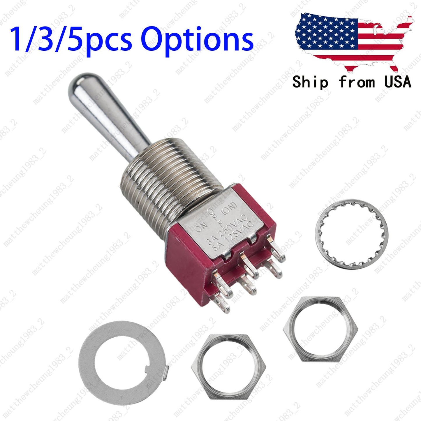 1/3/5pcs Guitar Momentary DPDT 6Pin 3-Position (ON)-OFF-ON Fat Bat Toggle Switch
