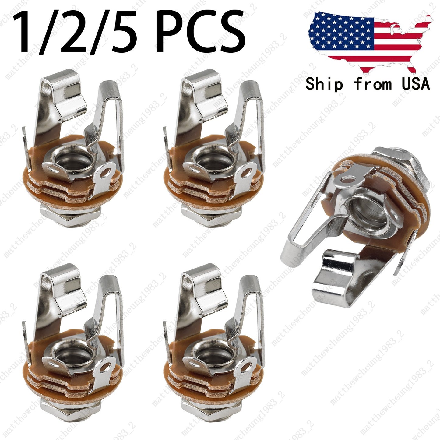1/2/5 x Electric Guitar Bass 1/4'' 6.35mm Stereo Input Output Jack Socket-Nickel