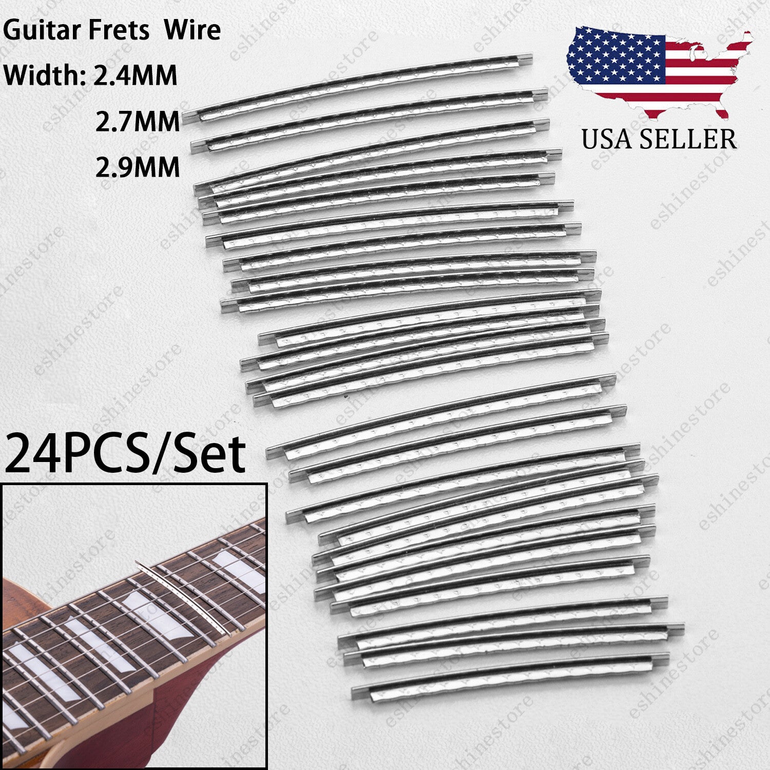 24Pcs Electric Guitar/Bass Pre-Cut Fret Wire Set 2.4/2.7/2.9mm Cupronickel