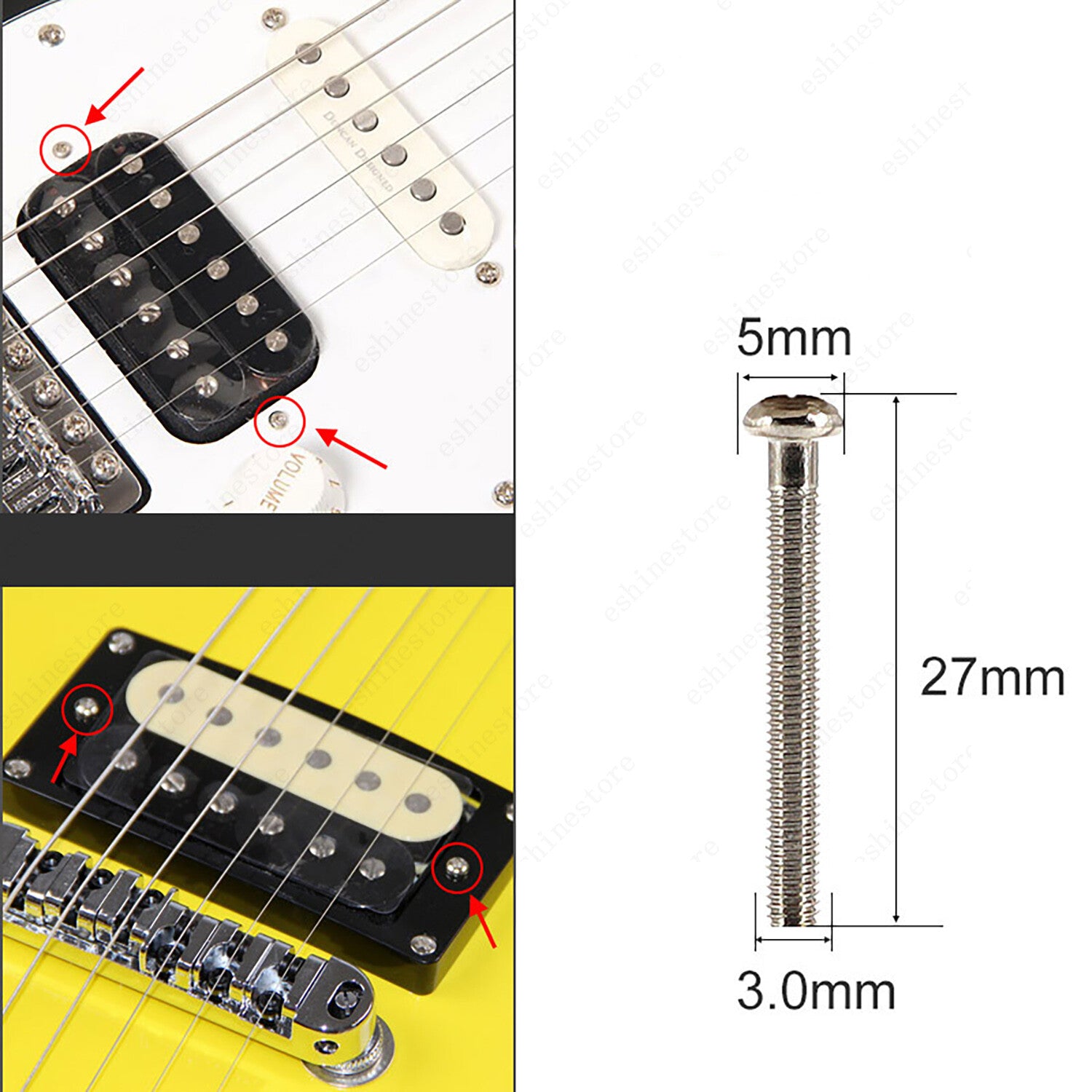 10-Pcs 27mm Metric Humbucker Pickup Height Screws with Spring For Les Paul SG