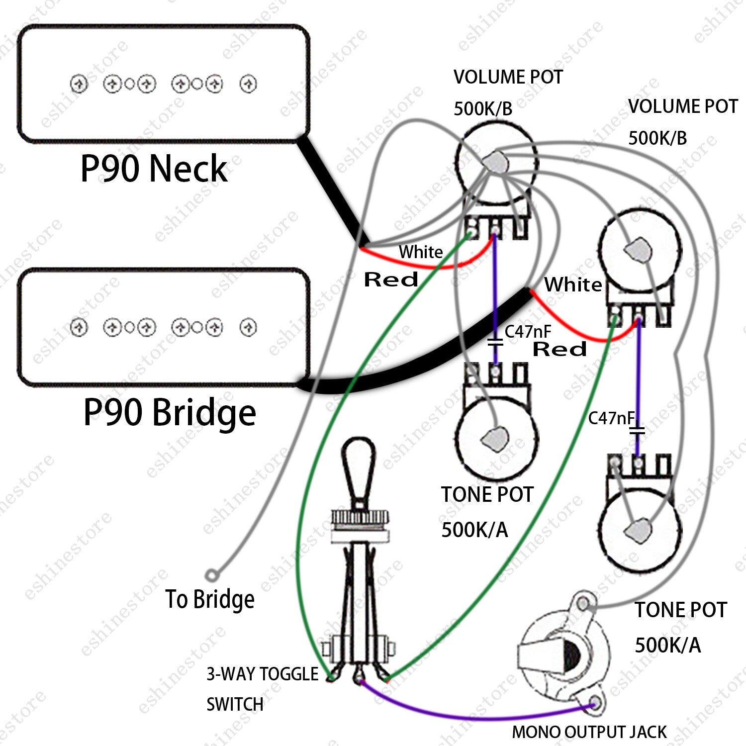 P94 Style Humbucker sized P90 Neck / Bridge Single Coil Pickup Ceramic 2 Colors