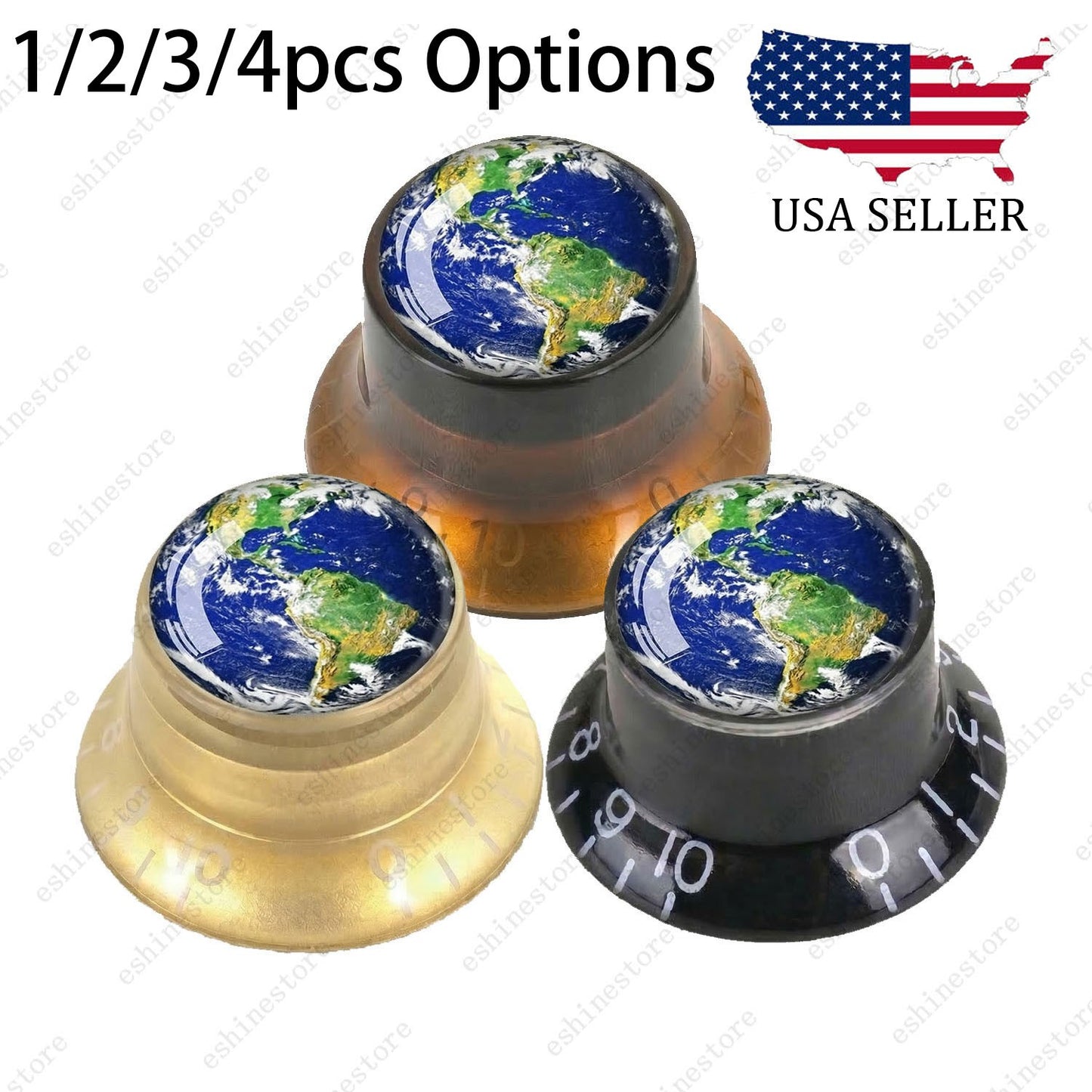 Guitar Reflector Knobs w/ Earth Pattern Design Cap Top Hat Knobs for Les Paul SG