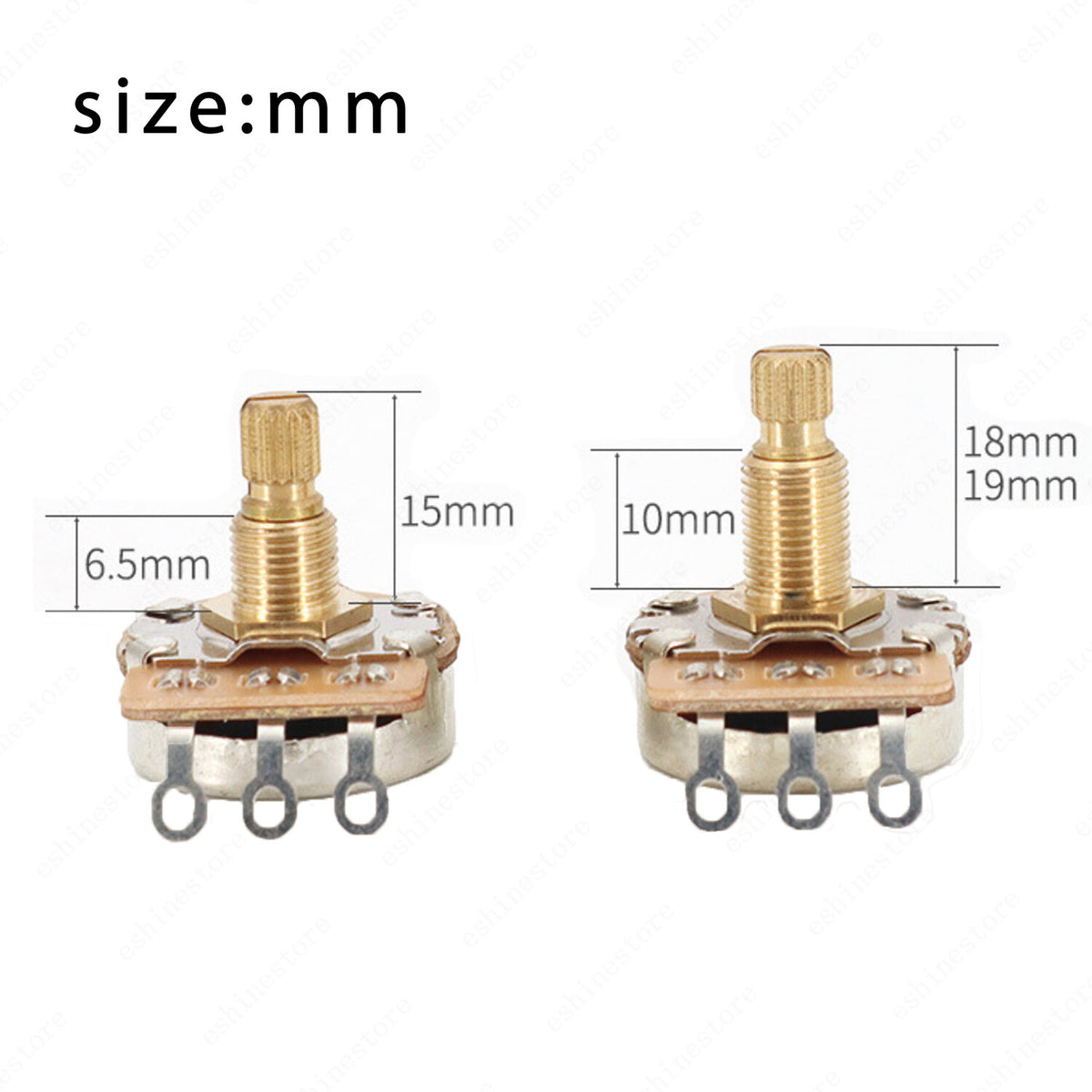 Guitar Potentiometers Pots Volume Tone A250k/B250k/A500k/B500k Brass Short Shaft