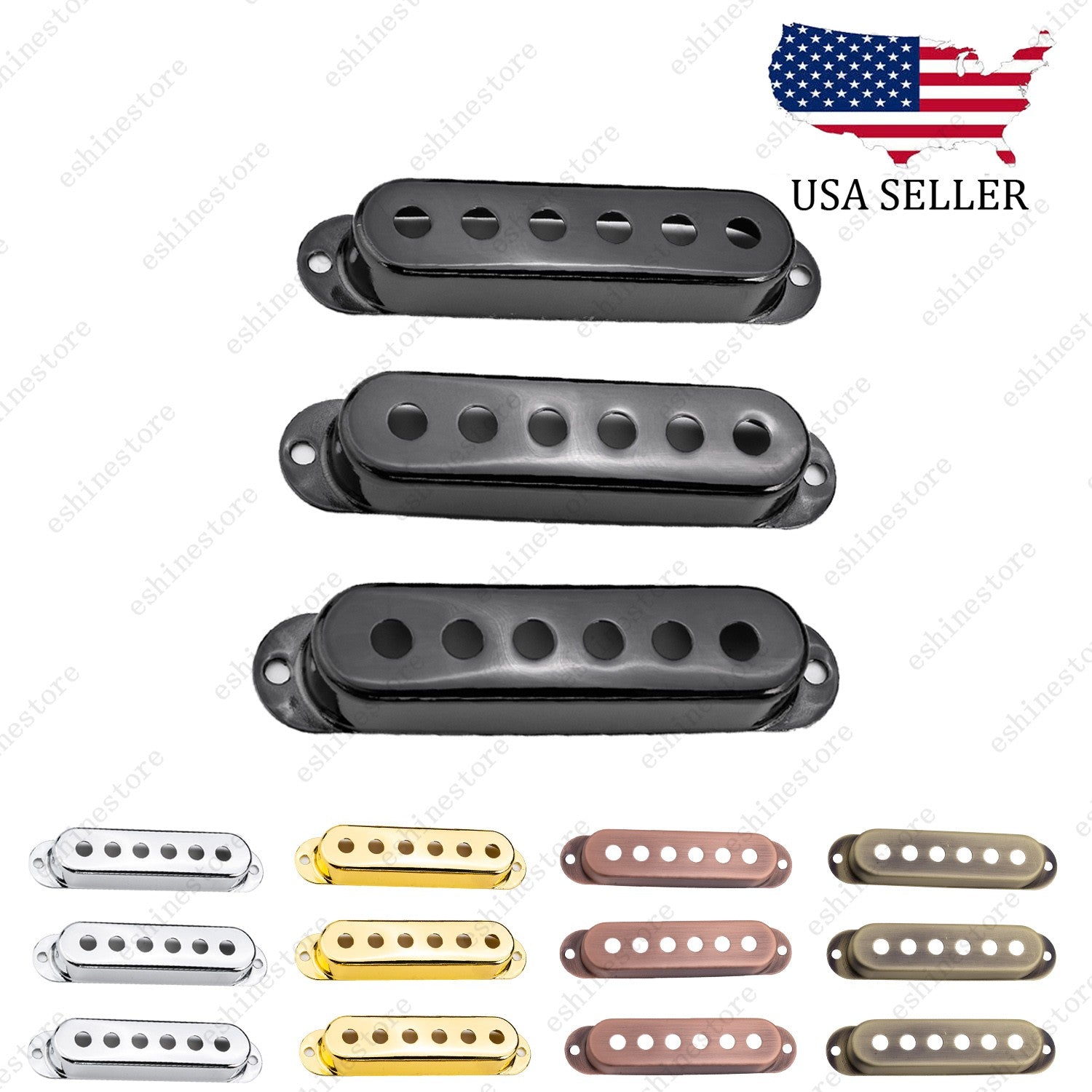 3 Pcs Brass Metal SSS Single Coil Pickup Covers For Fender SQ Strat 5 Colors