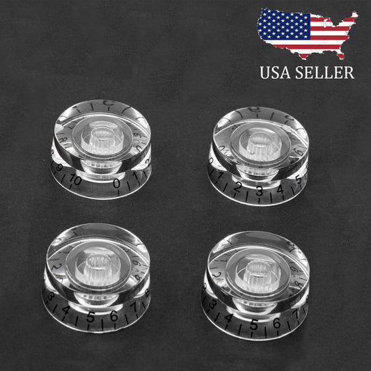 4 Pcs Clear w/Black Letter Guitar Control Knobs Speed Knobs For Les Paul SG