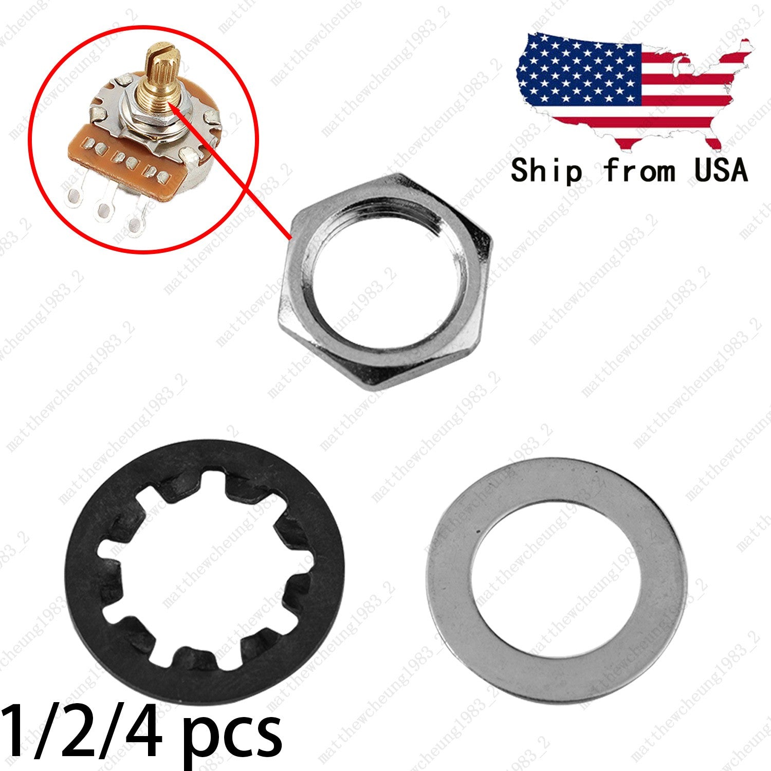 Guitar Nuts Washers Lock Washers for CTS Pots & Switchcraft Jacks-Set of 1/2/4