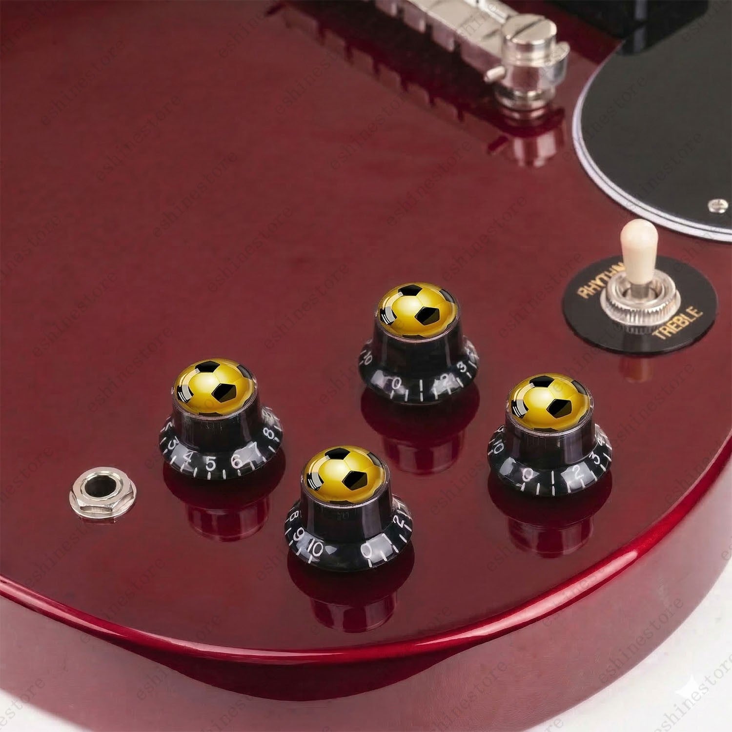 Guitar Reflector Knobs w/ Golden Soccer Design Cap Top Hat Knobs for Les Paul SG