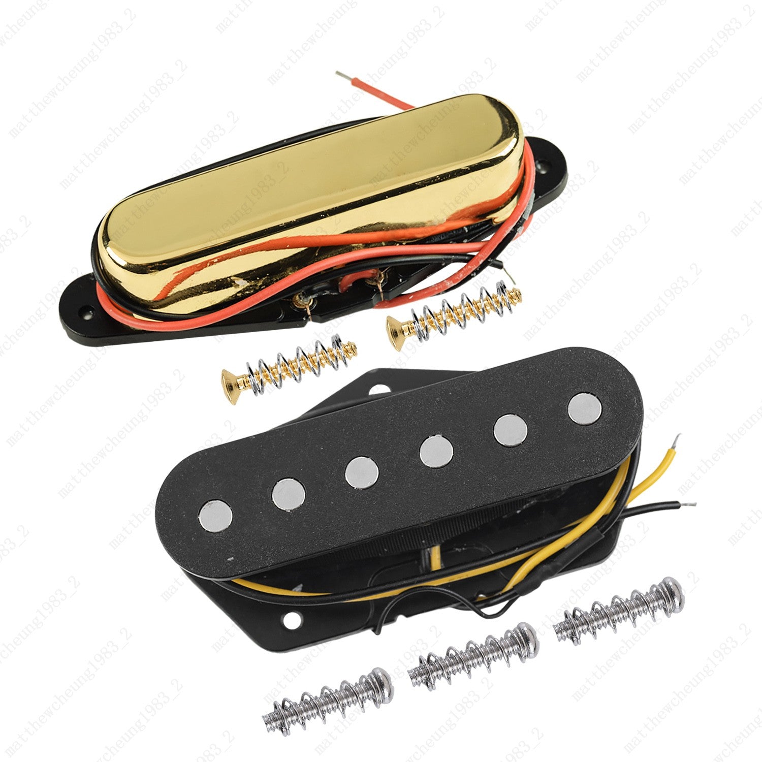 A set of Ceramic Single Coil Neck+Bridge Pickup for TELE Guitars - Gold+Black