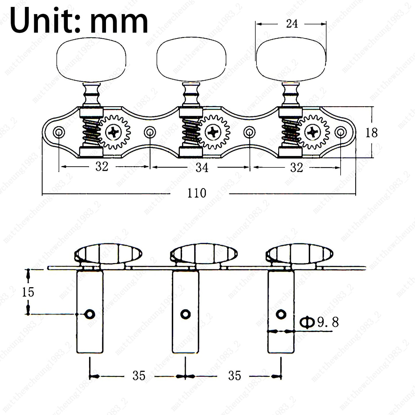 1 Set Open Frame Style Classical Guitar Machine Head 3Left + 3Right - 1:18 Ratio