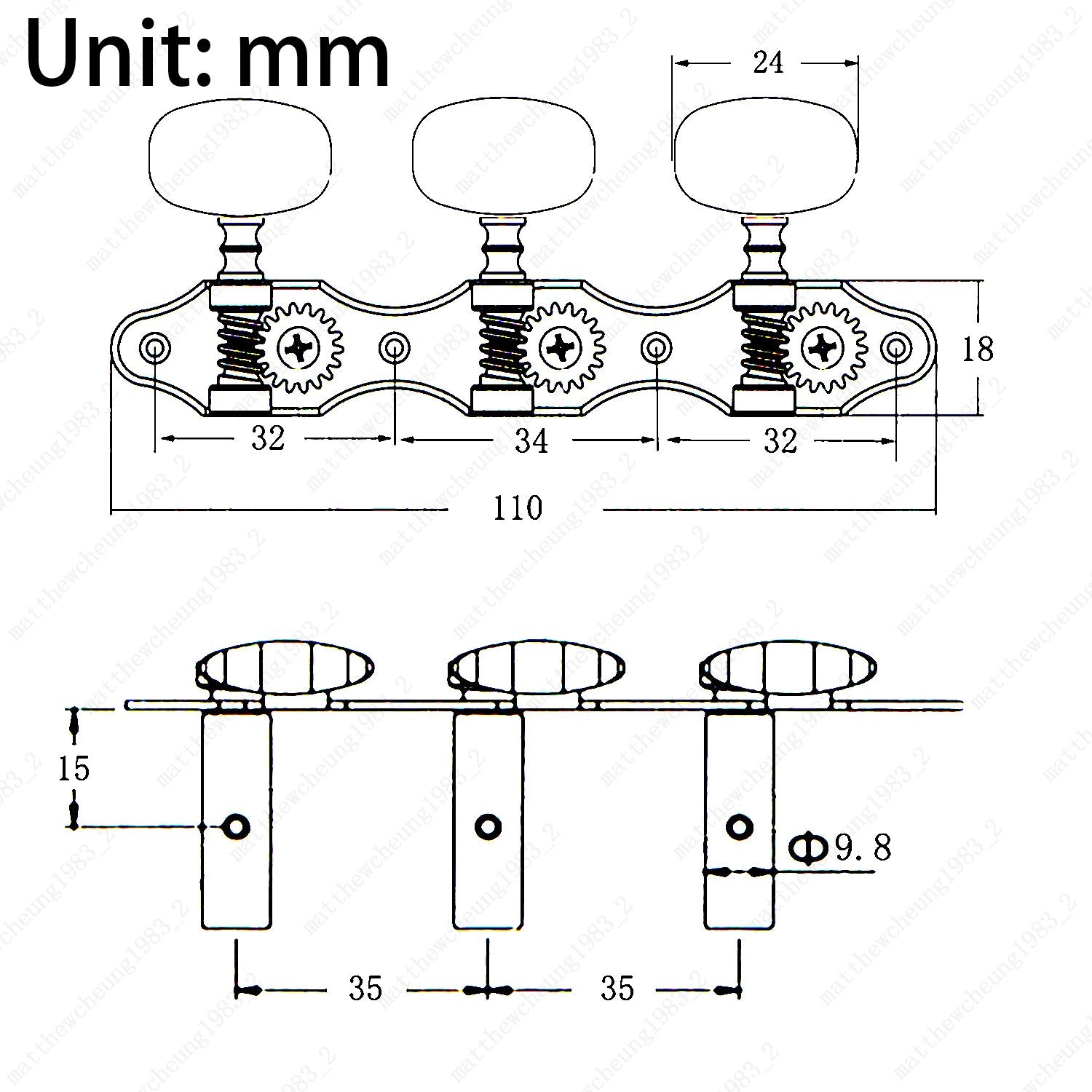 1 Set Open Frame Style Classical Guitar Machine Head 3Left + 3Right - 1:18 Ratio