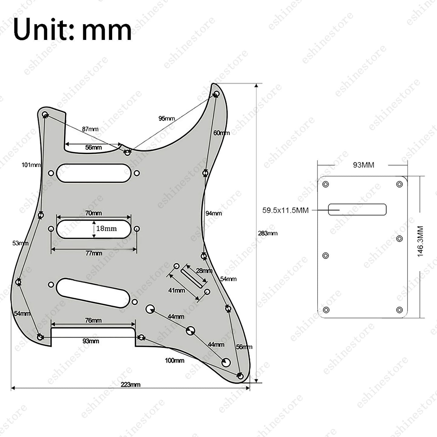 11 Hole SSS Metal Guitar Pickguard & Back Plate Aluminum For Stratocaster