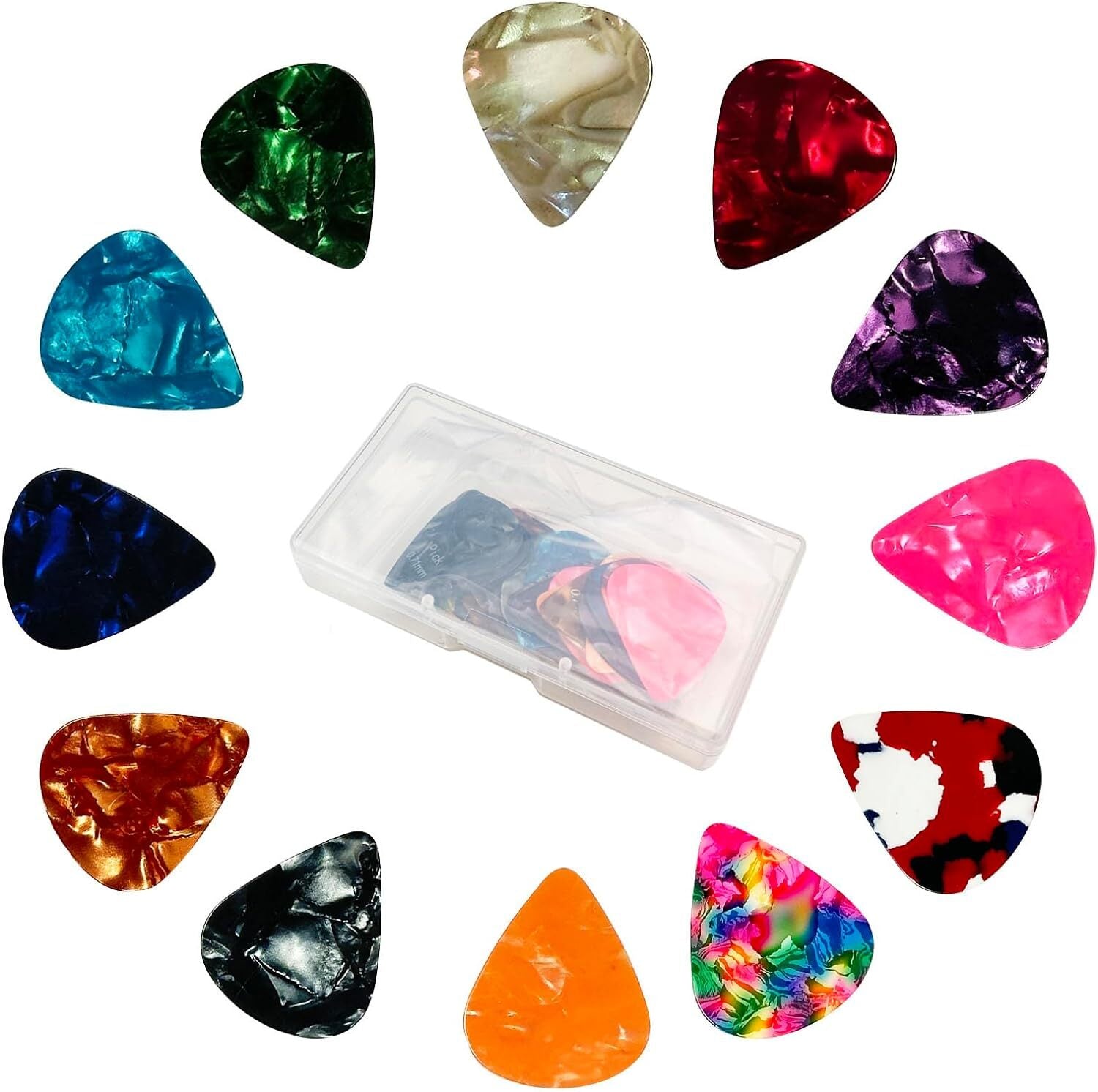 24 Pcs Colorful Celluloid Guitar Pick Electric Acoustic Guitars 0.46-1.2mm w/Box