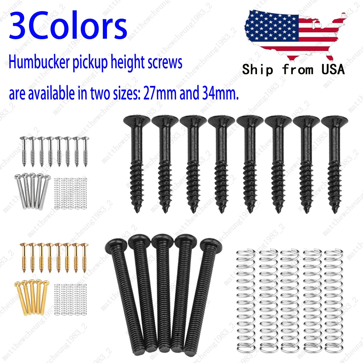 Complete Metric Thread Humbucker Pickup Mounting, Ring Screws w/ Springs For LP