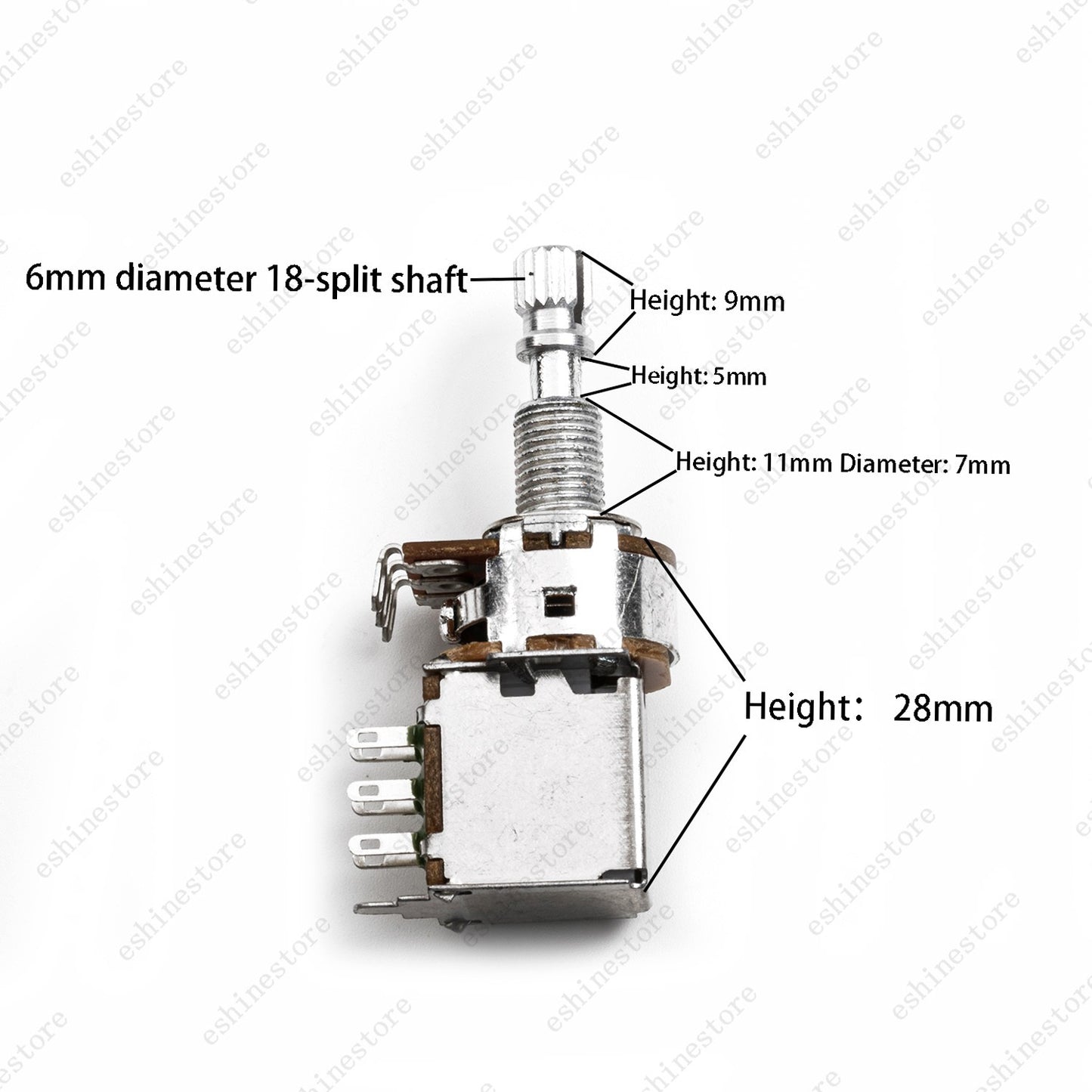 1pc Guitar Push Pull Potentiometer 18-Split Long Shaft - A/B/25K/50K Tone Volume
