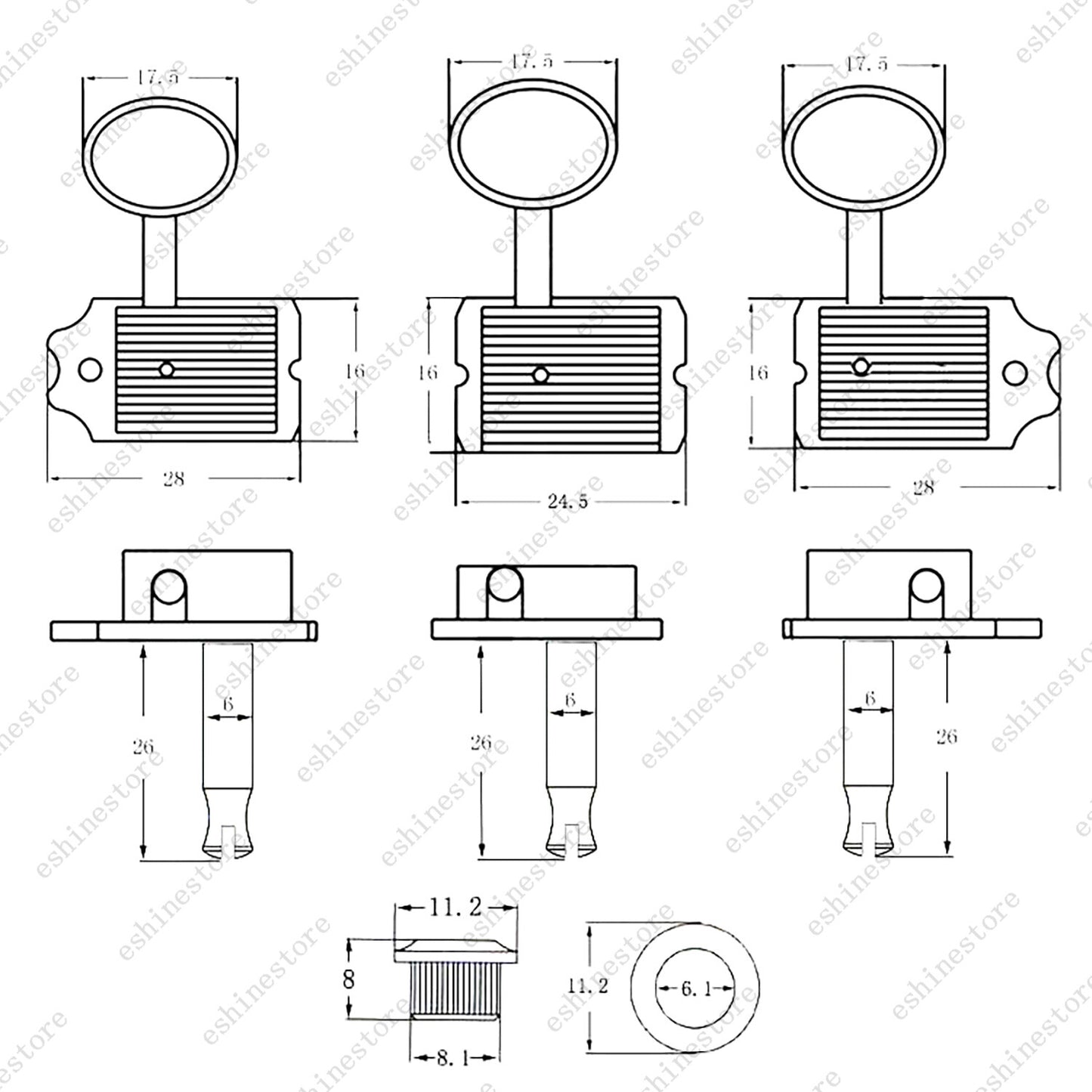 Split Shaft 8mm Vintage Guitar Tuning Pegs Tuners Machine Heads For Strat Tele